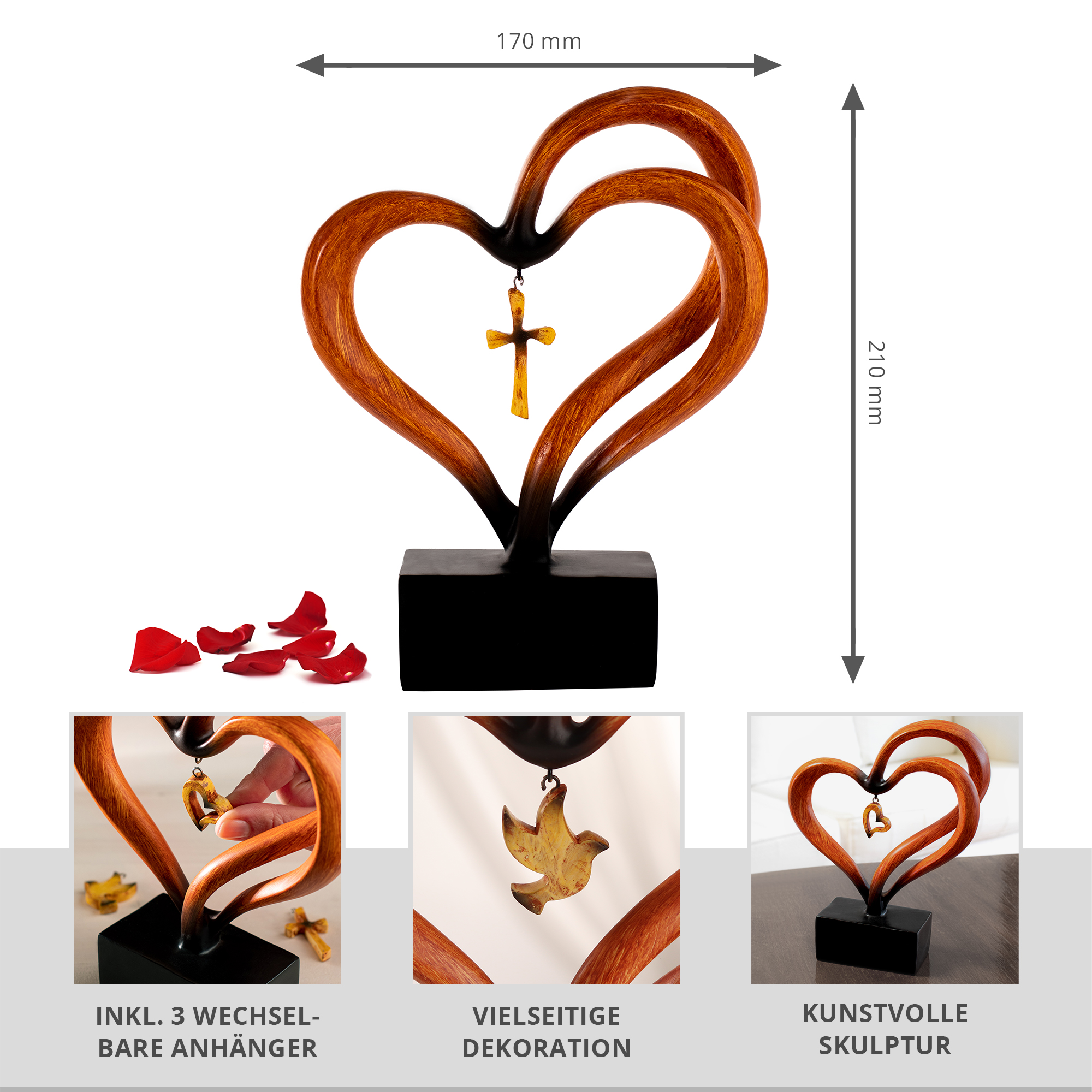 Design Skulptur - Holz-Herz mit Anhängern 0021-0008-EU-0000 - 1