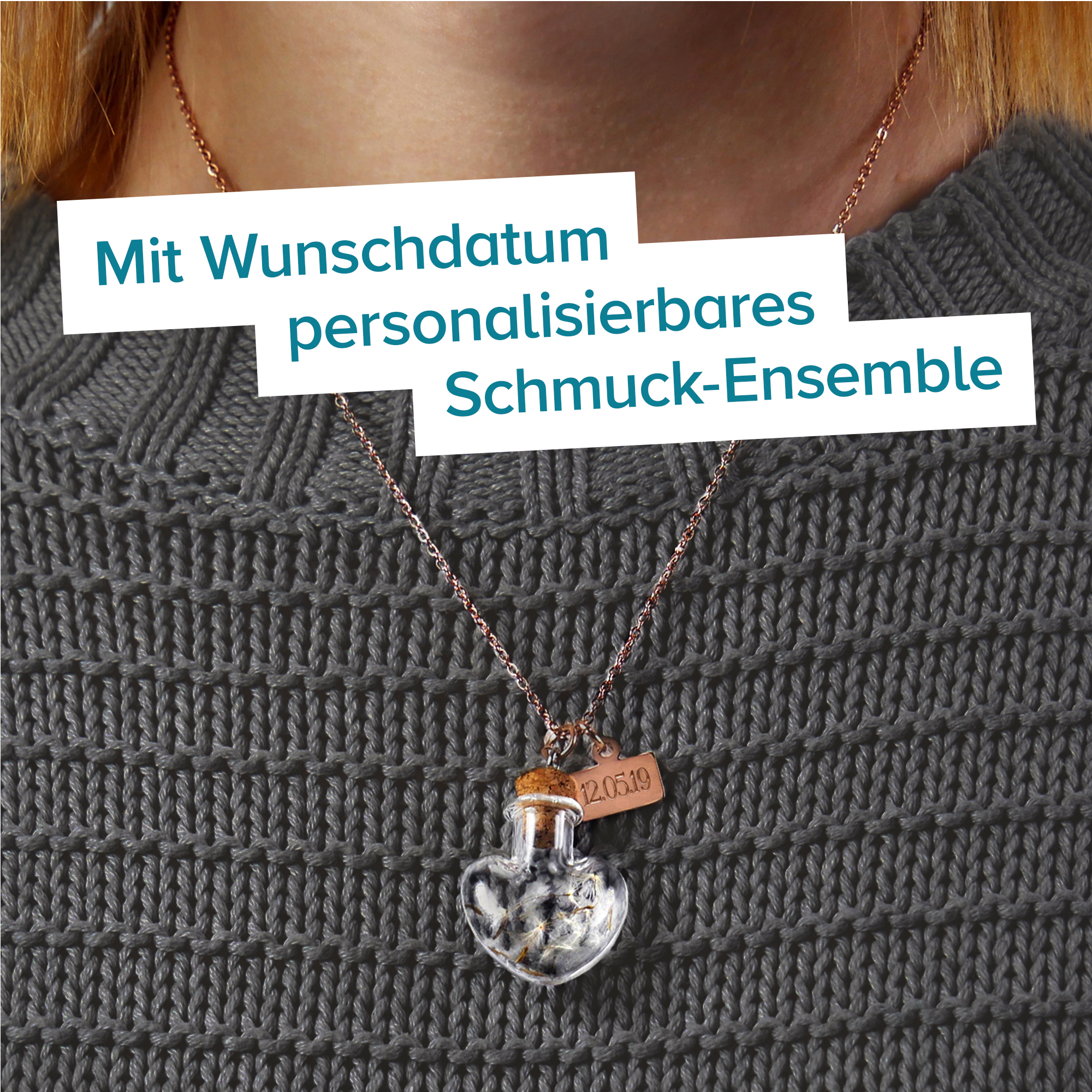 Herz Kettenanhänger Flaschenpost Rosegold - Datum Gravur 4016 - 6