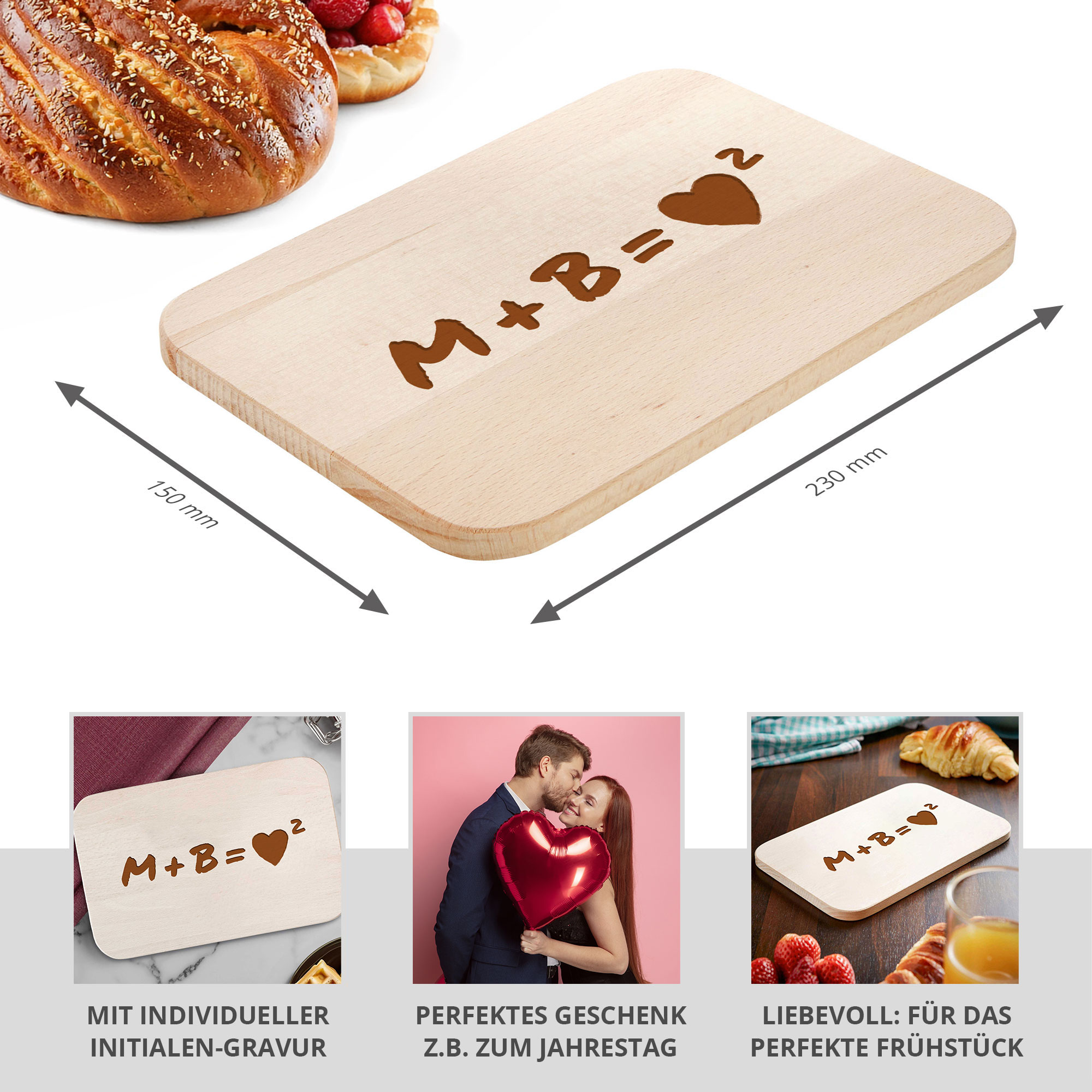 Frühstücksbrettchen mit Gravur - Herz zum Quadrat Frühstücksbrettchen mit Gravur - Herz zum Quadrat