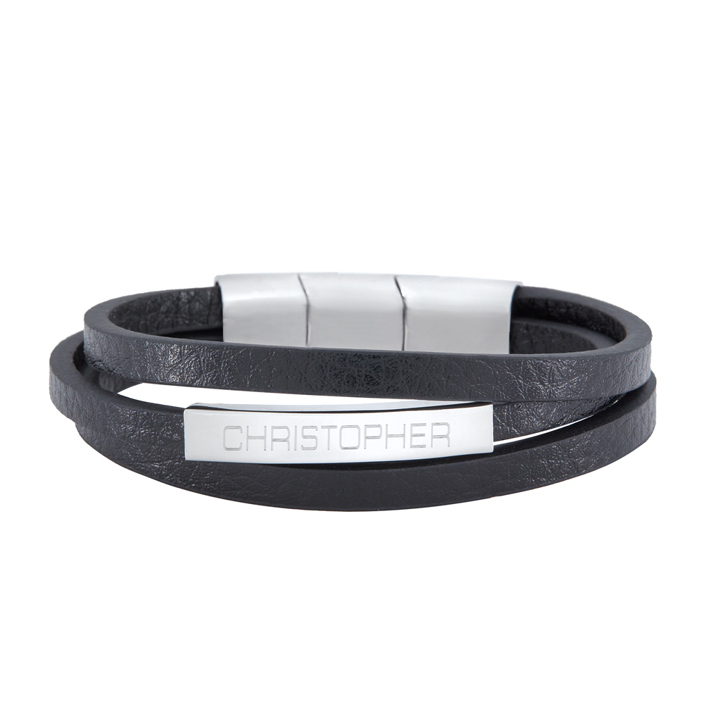 Gewickeltes Lederarmband schwarz - Name 3720 - 1