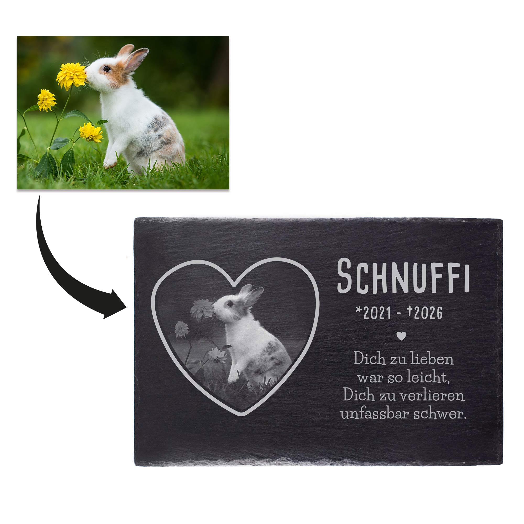 Grabplatte zur Trauer Haustier - Schiefer Gedenktafel mit Foto