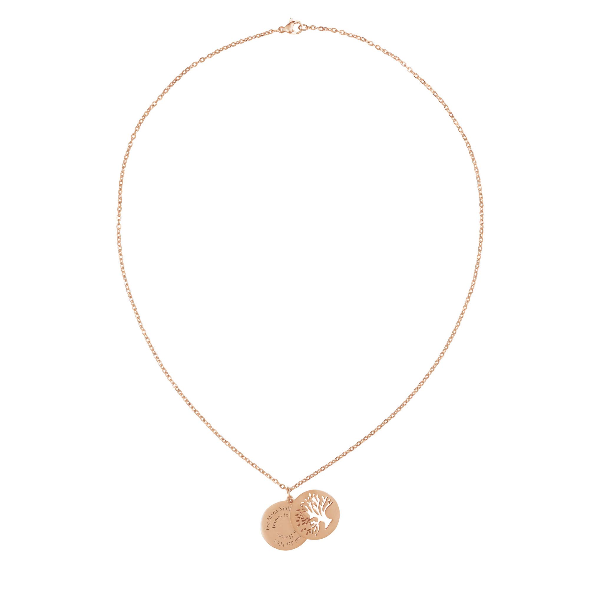 Personalisierte Kette Roségold mit 2 Anhängern - Lebensbaum