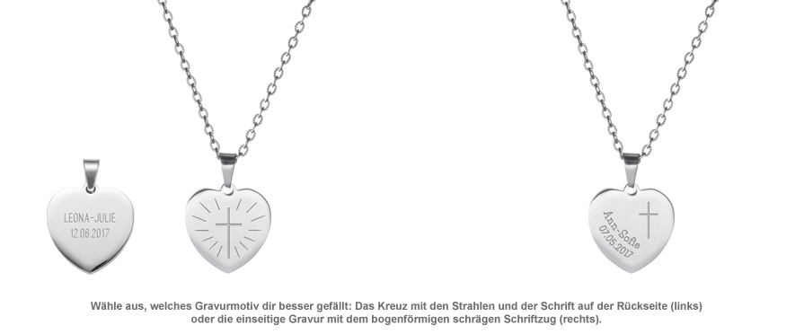 Herzanhänger Silber graviert mit Kette - Kommunion 3053 - 1