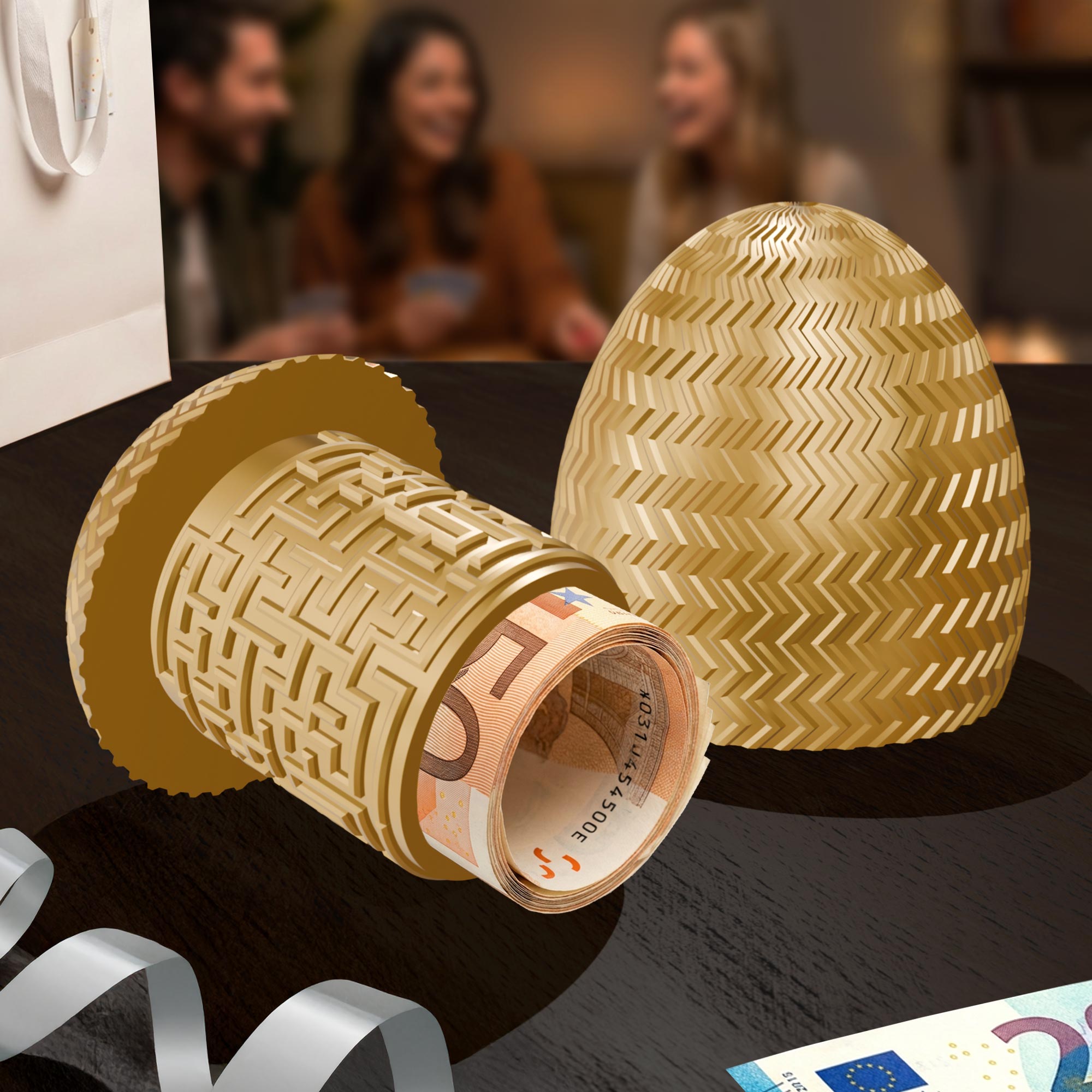Labyrinthbox Ei – Geschenkverpackung für Geld & Gutscheine - Gold