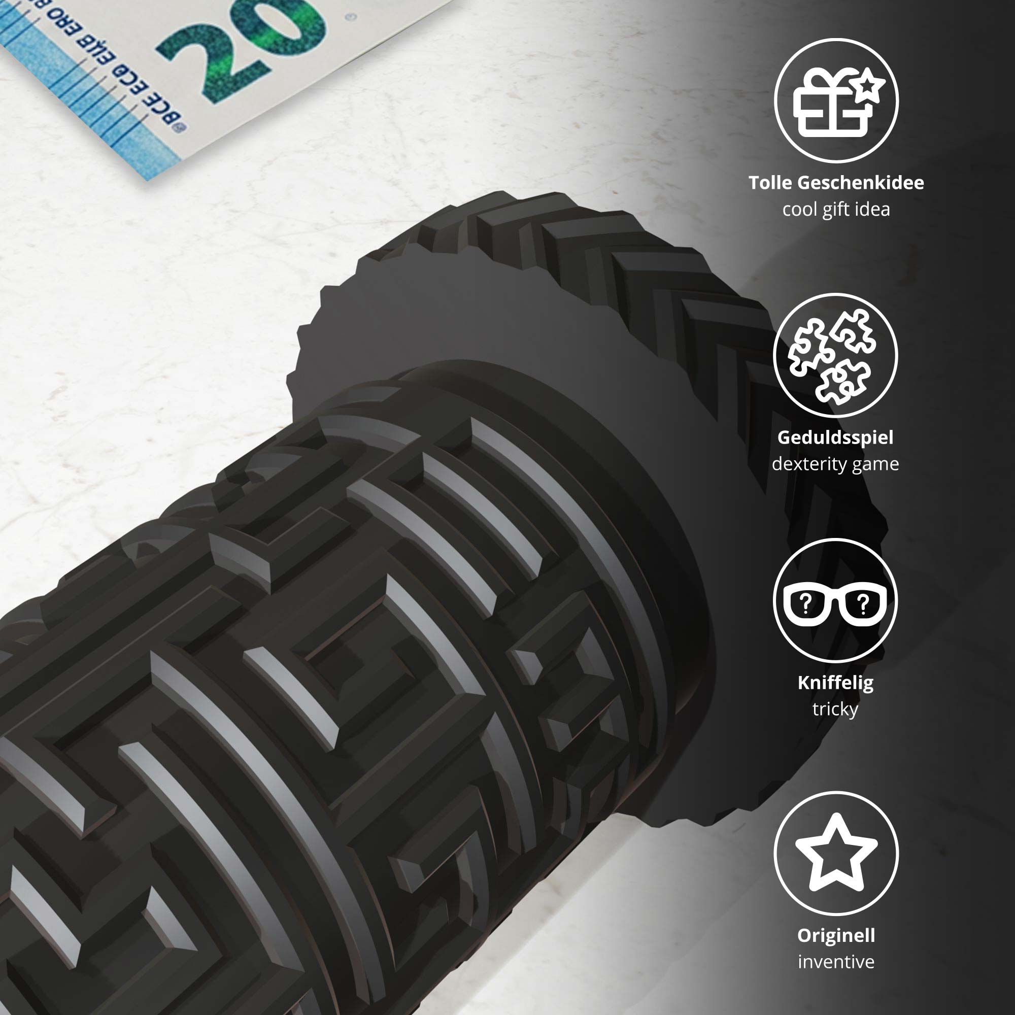 Labyrinthbox Röhre – Kniffelige Geschenkverpackung für Geld & Gutscheine - Schwarz