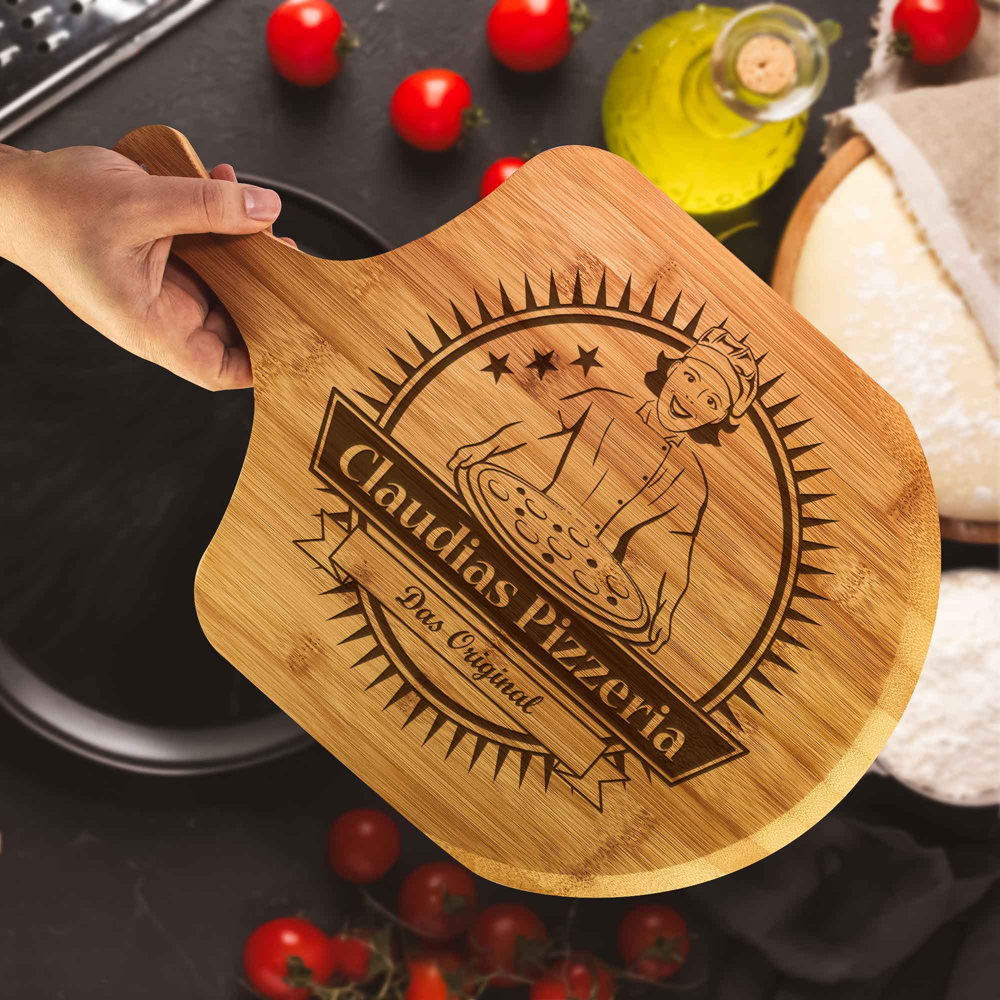 Pizzabrett Premium mit Gravur - Köchin - Name