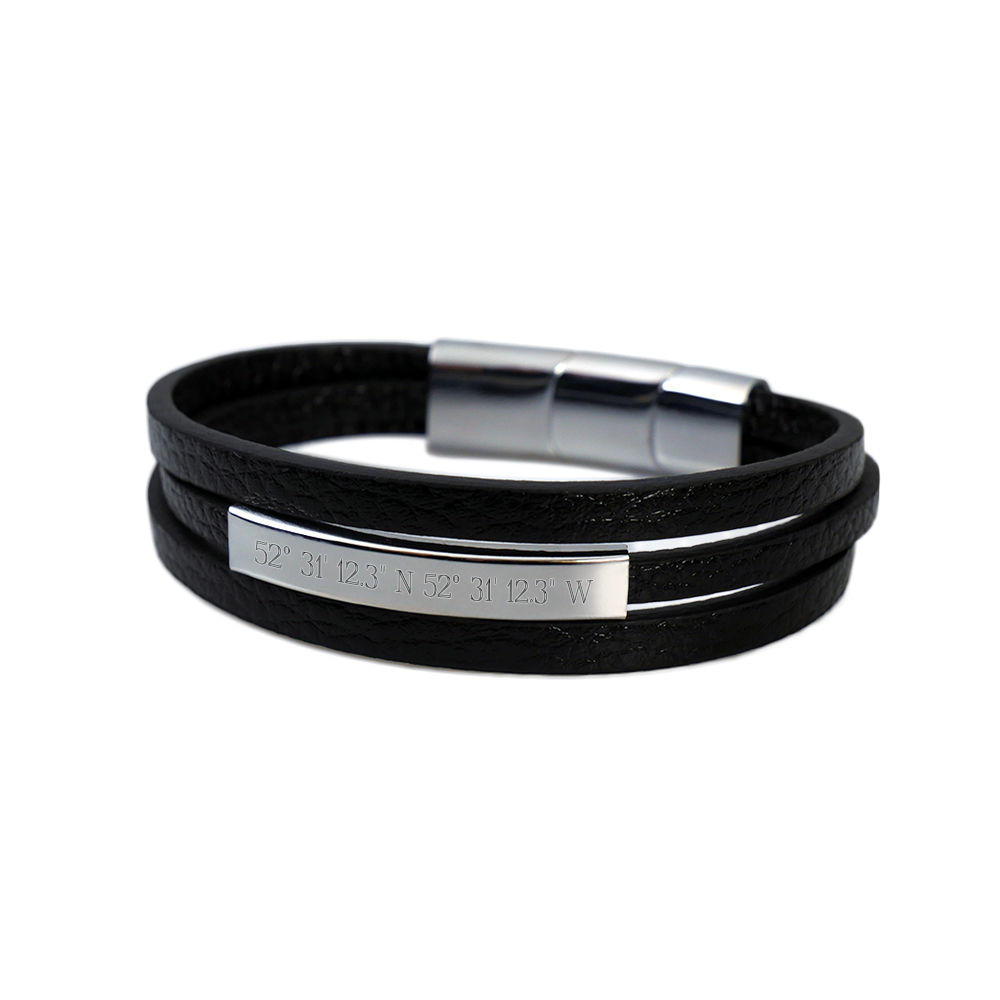 Gewickeltes Lederarmband schwarz - Geokoordinaten 3730 - 3