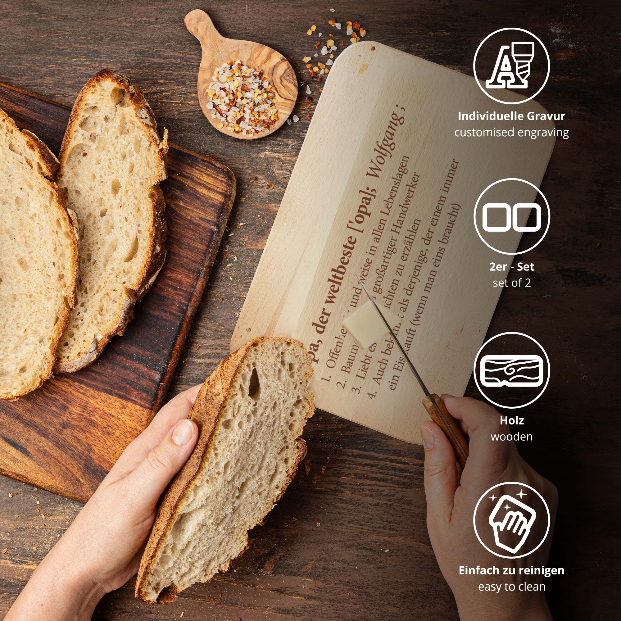 Frühstücksbrettchen Set mit Gravur - Definition Großeltern