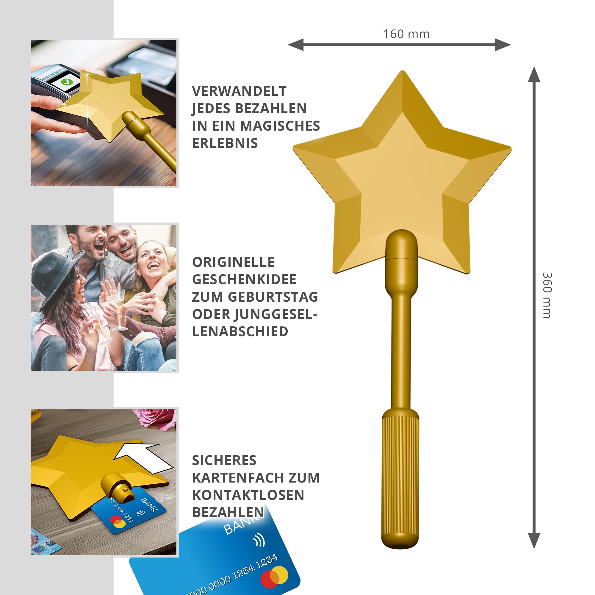 Zauberstab für EC-Karte & Kreditkartenhalter zum Kontaktlosbezahlen - Stern Zauberstab für EC-Karte & Kreditkartenhalter zum Kontaktlosbezahlen - Stern