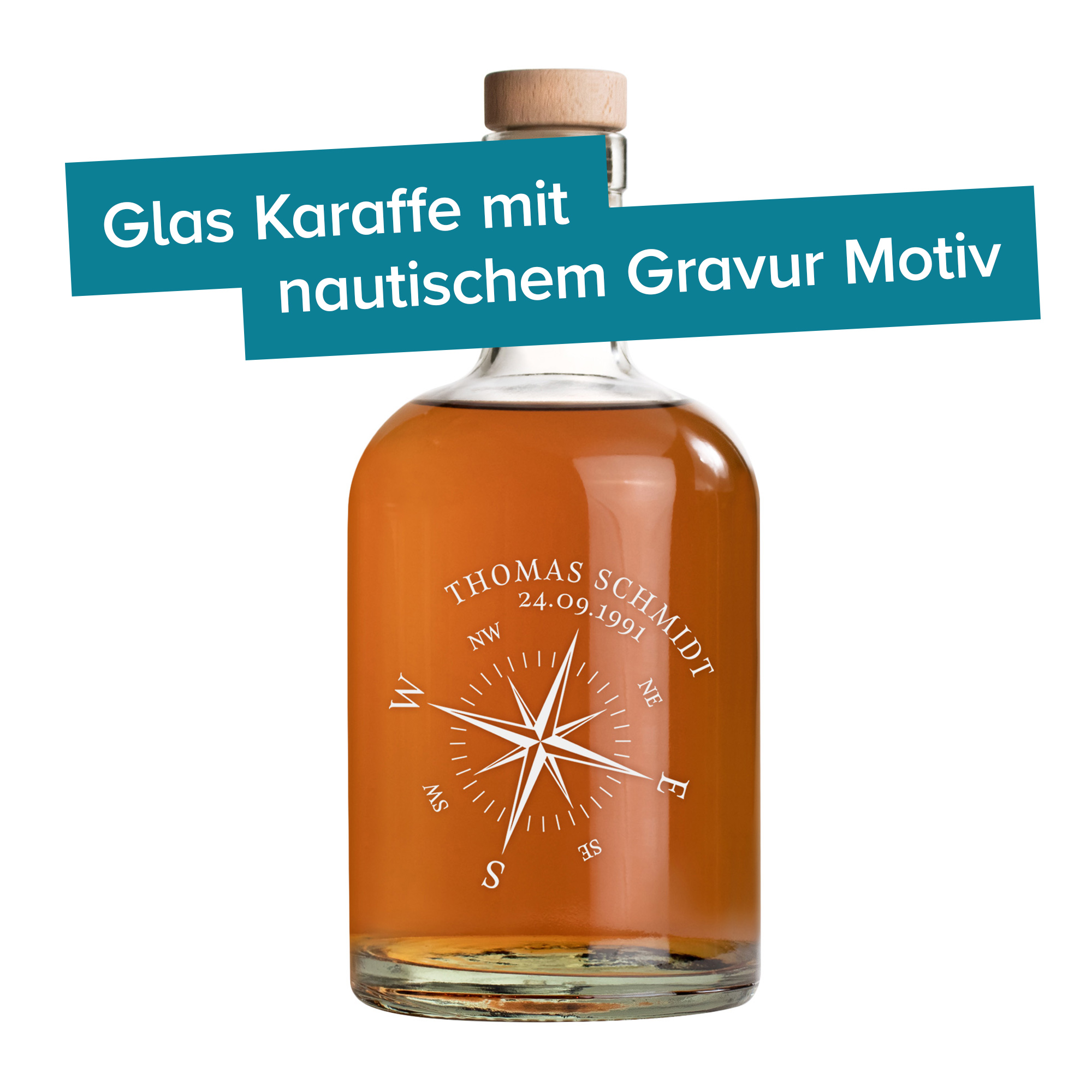 Glaskaraffe mit Gravur - Kompass 4184 - 4