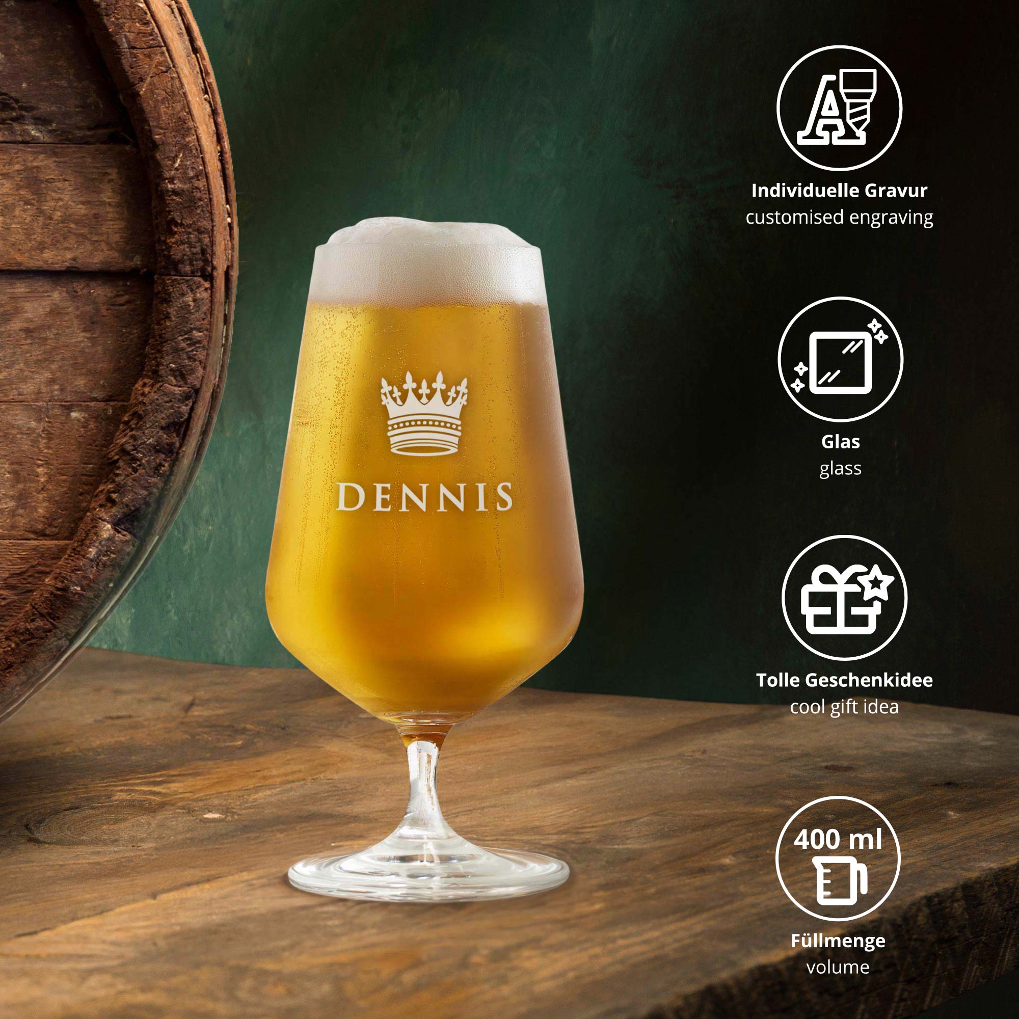 Bierglas mit Gravur - König Krone Bierglas mit Gravur - König Krone