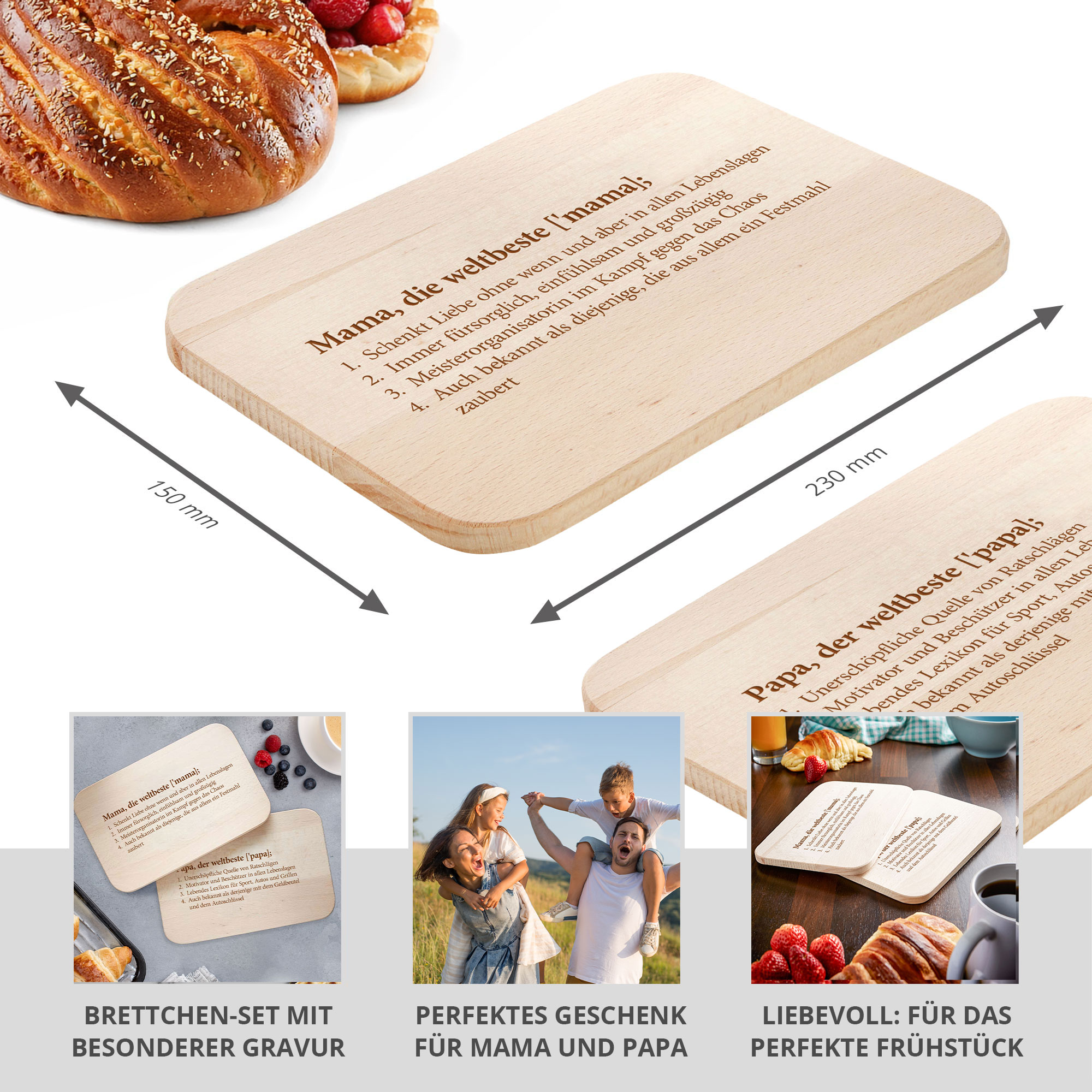 Frühstücksbrettchen Set mit Gravur - Definition Eltern