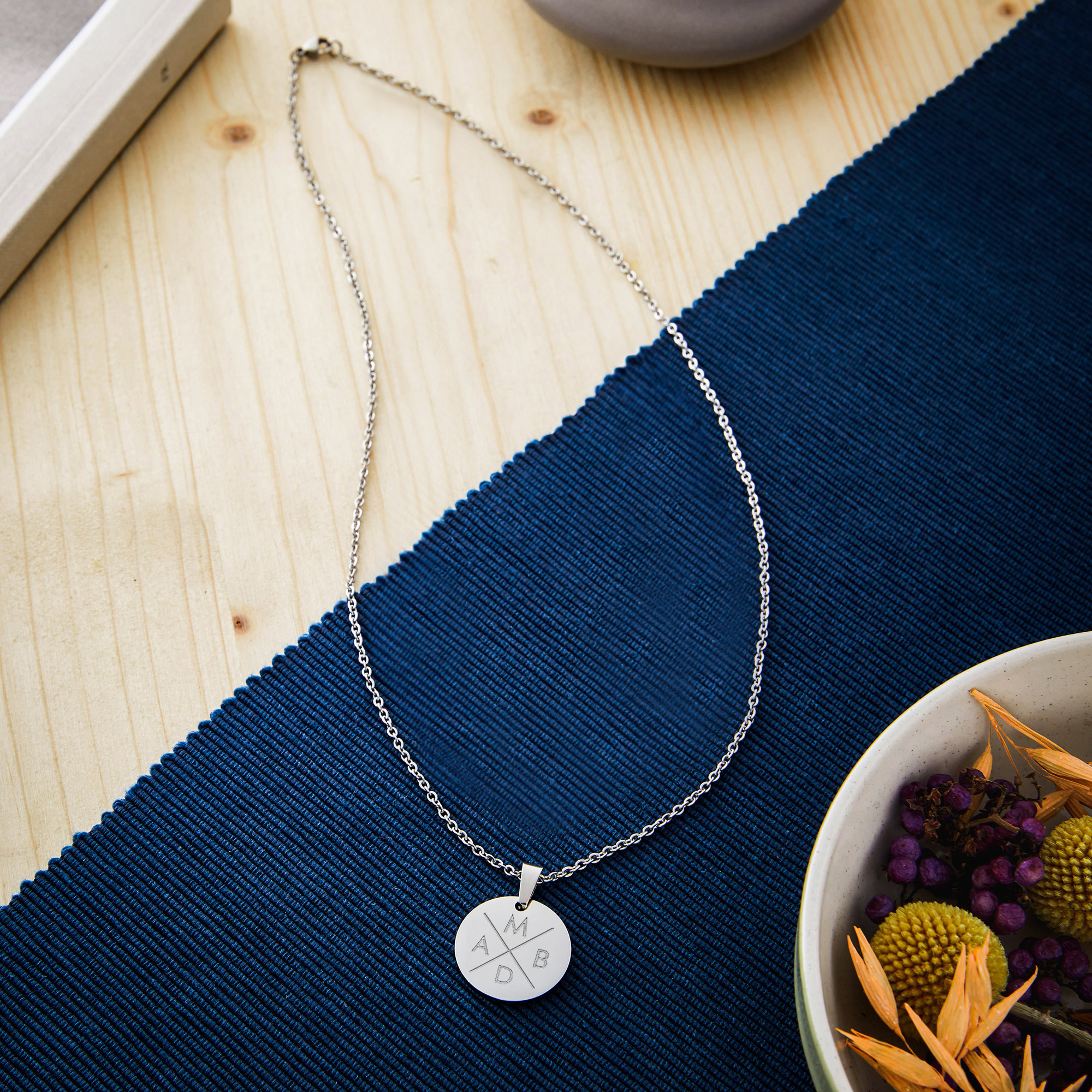 Kette Kreis M - Silber - 4 Initialen - Personalisiert