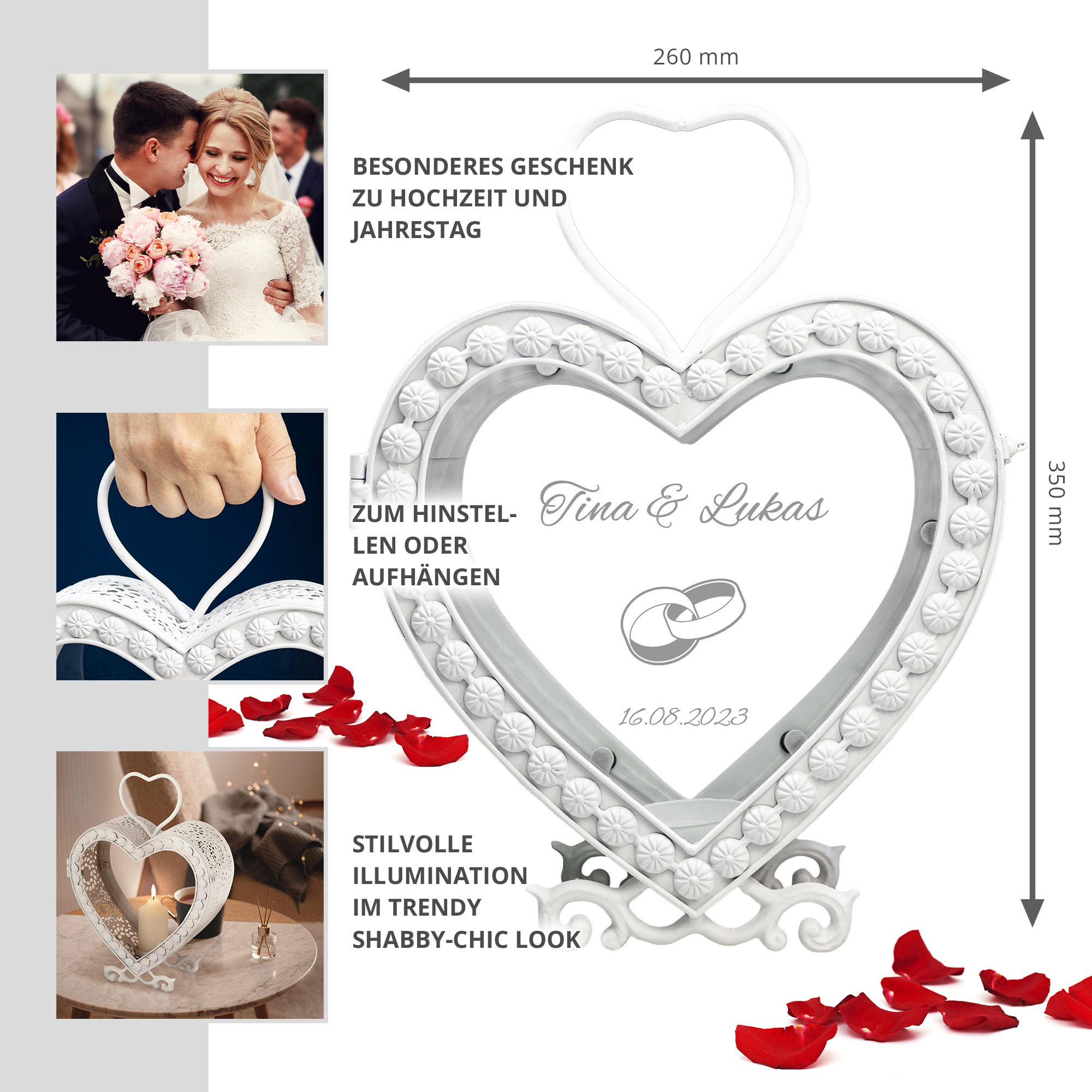 Laterne - Herz - Weiß - Hochzeit - Ringe - Personalisiert