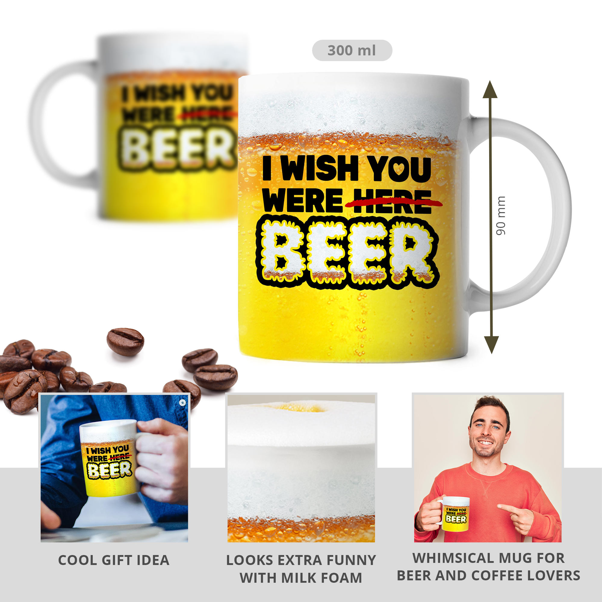 Tasse - Weiß - I wish you were beer - Standard