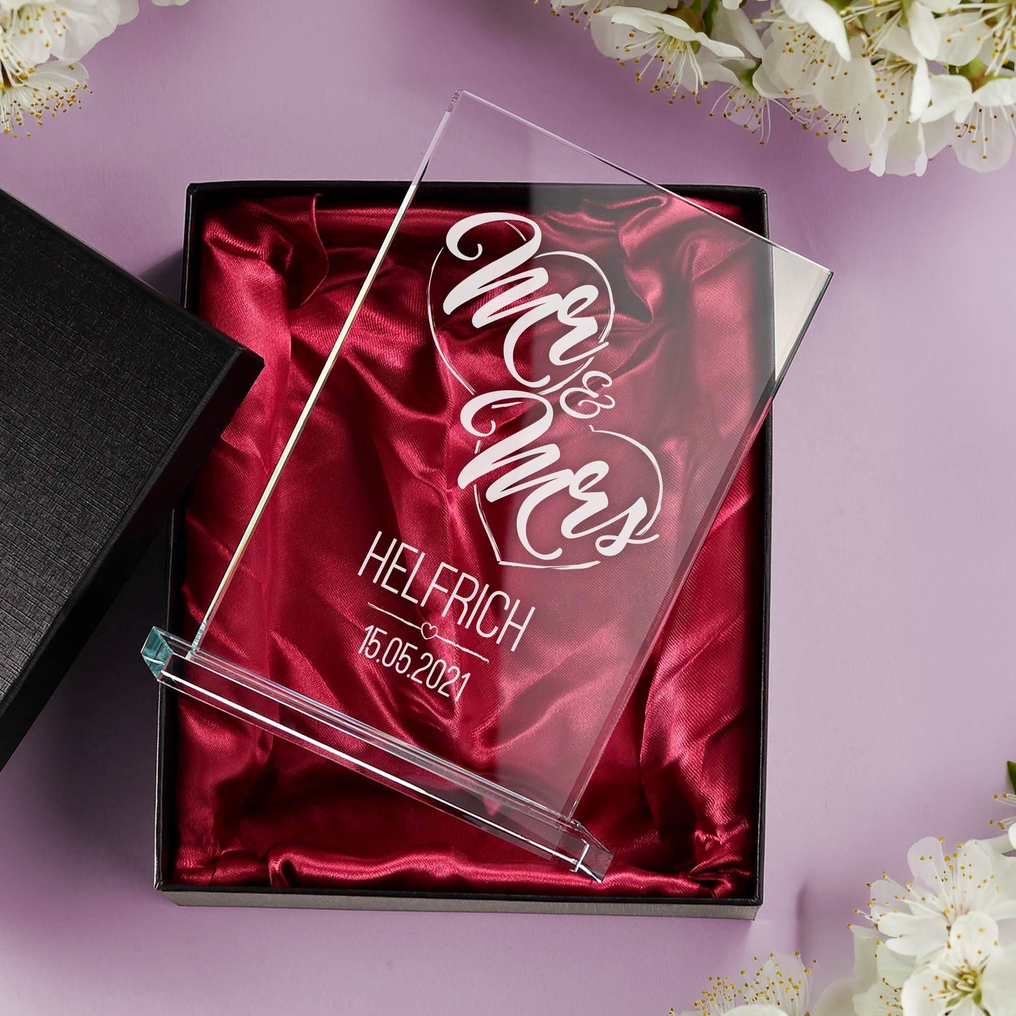 Personalisierter Glaspokal zur Hochzeit - Mr and Mrs