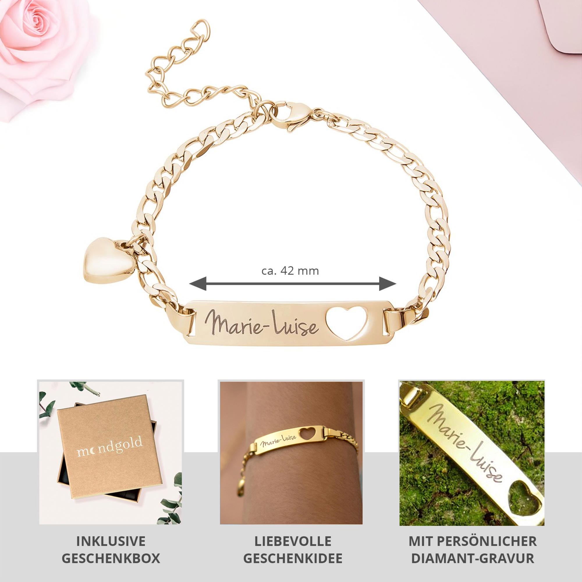 Armband mit Herzstanze Gold - Namensgravur Armband mit Herzstanze Gold - Namensgravur