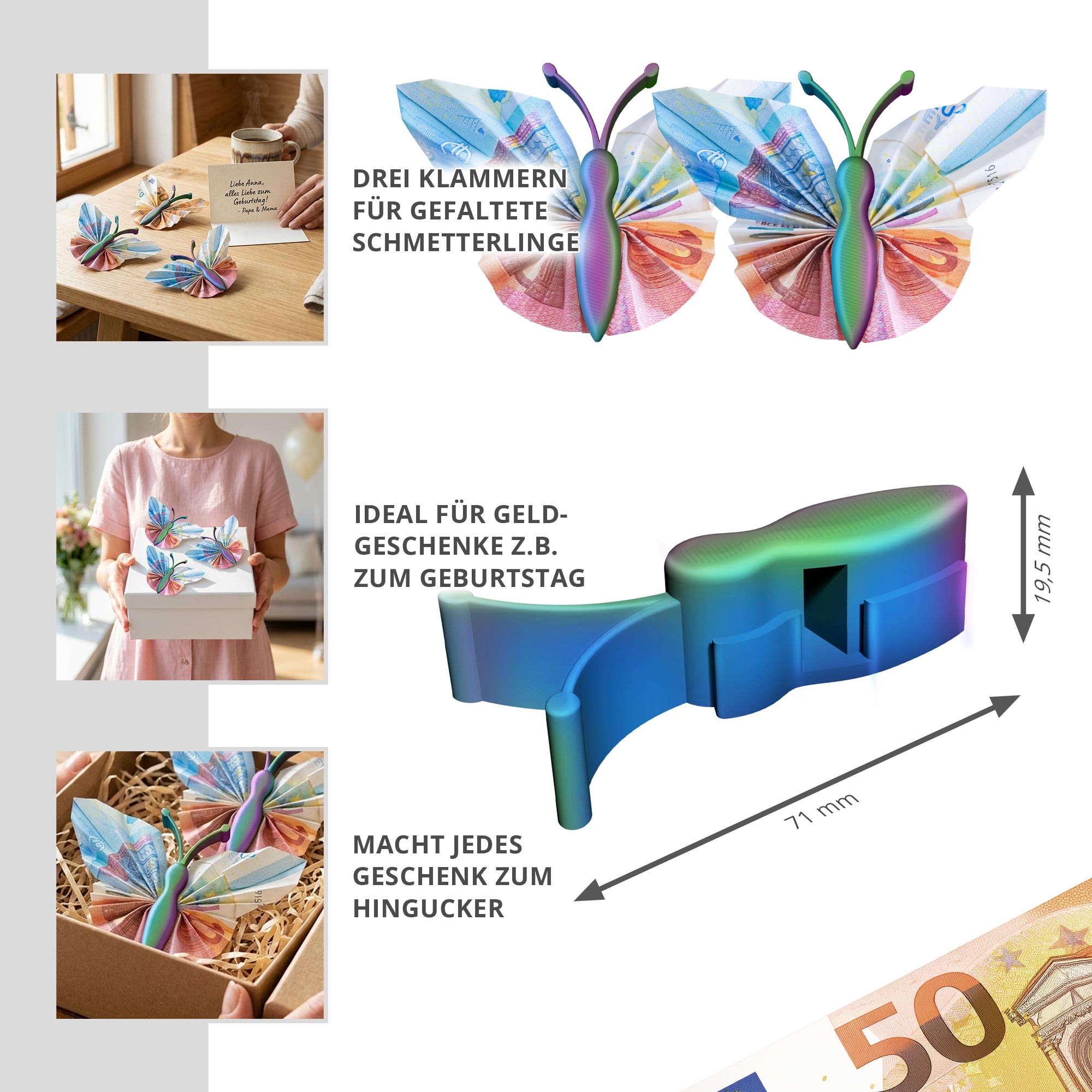Geldgeschenk Schmetterling Farbverlauf – 3er Set Geschenkverpackung für Geld Geldgeschenk Schmetterling Farbverlauf – 3er Set Geschenkverpackung für Geld