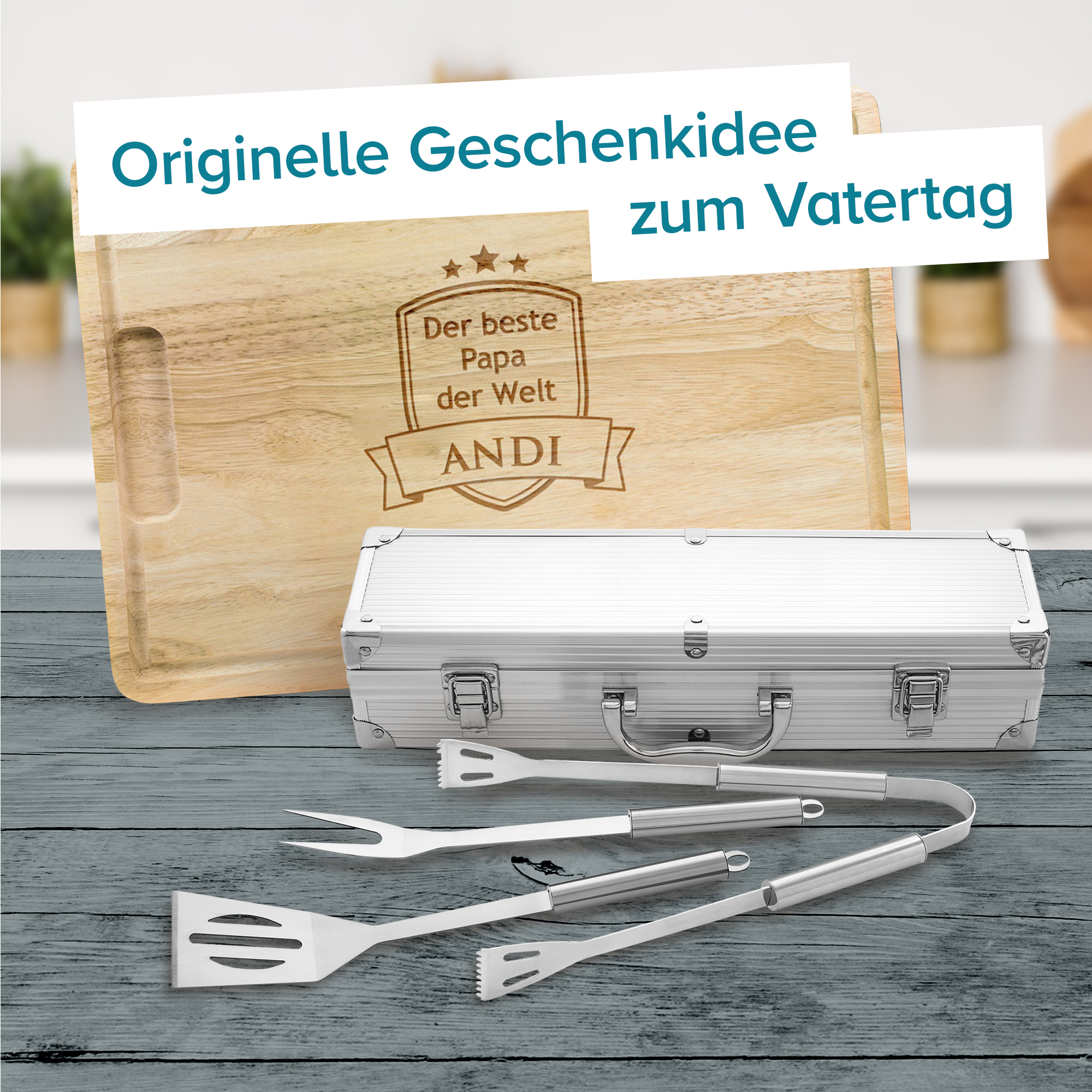 Grillbesteck Koffer mit Schneidebrett Grillset - Bester Papa 4137 - 7