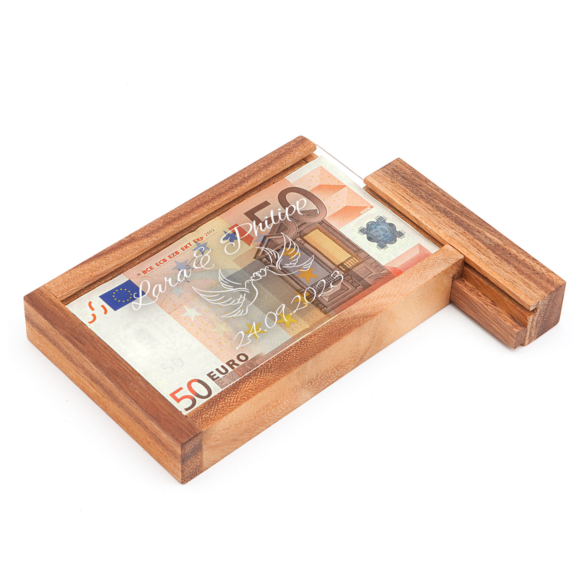 Magische Geldgeschenkbox - Liebestauben Gravur