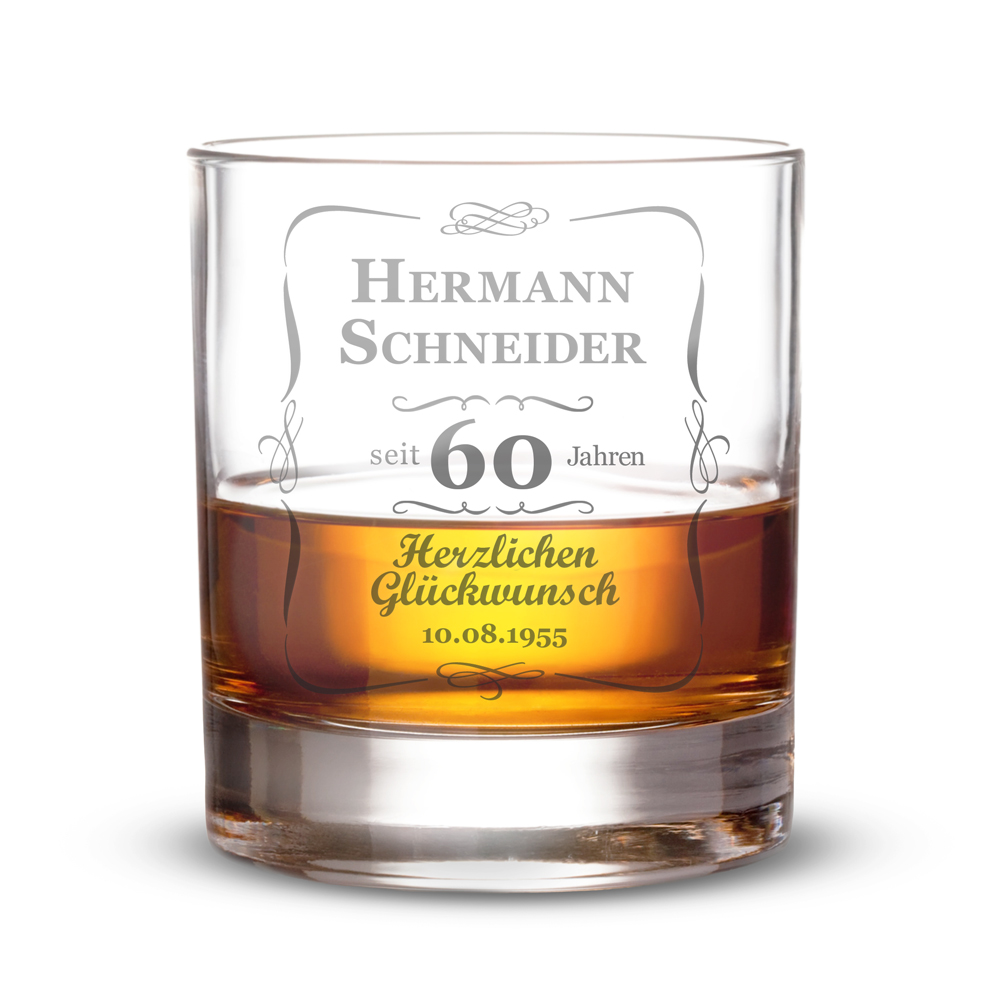 Whiskyglas 60. Geburtstag - klassisch 1480 - 3