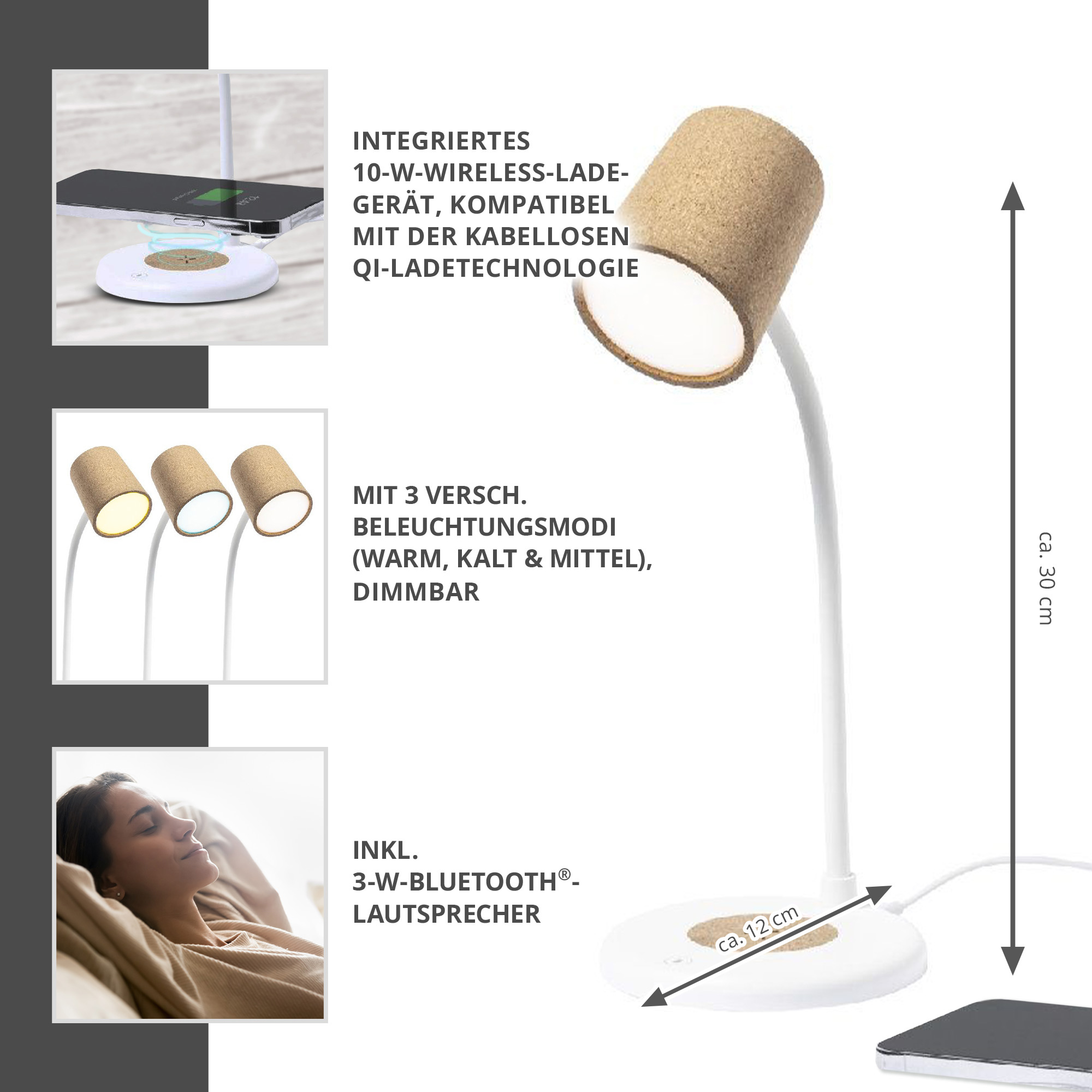 LED Lampe - 3in1 Bluetooth Lautsprecher mit Ladestation
