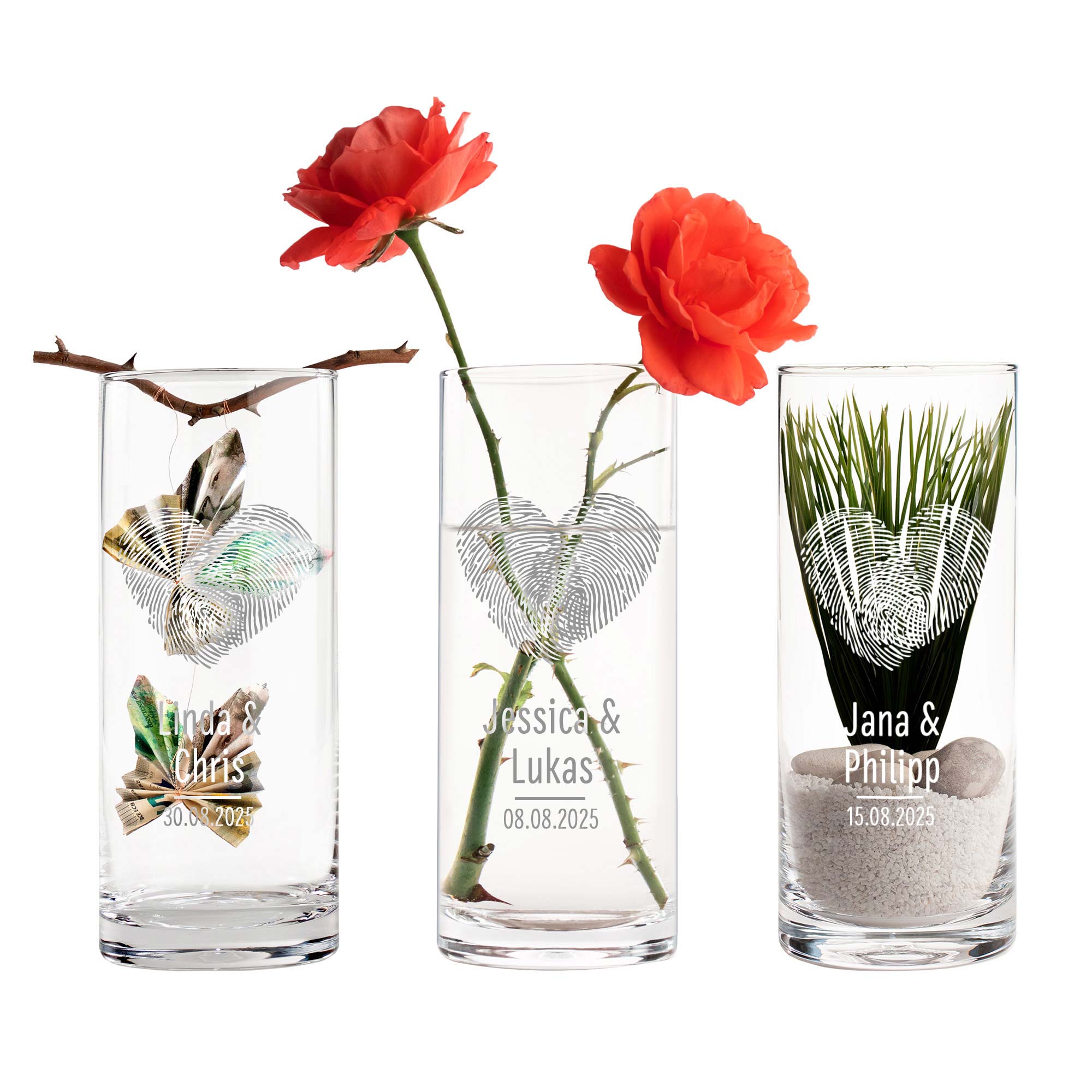 Runde Vase mit Gravur - Fingerabdruck Herz Runde Vase mit Gravur - Fingerabdruck Herz