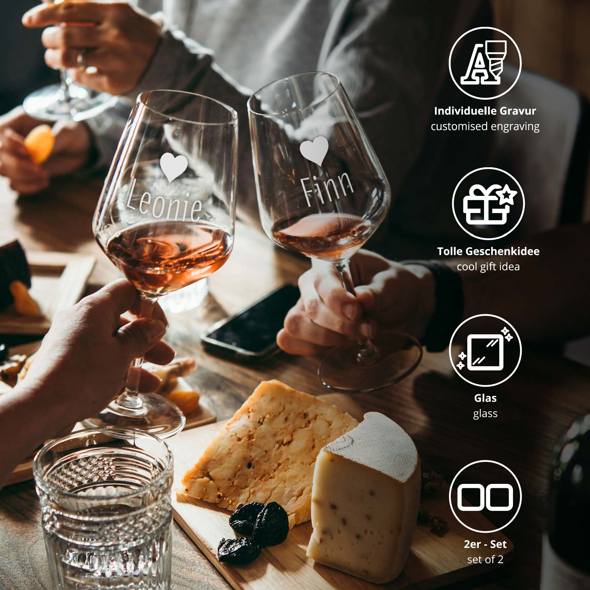 Personalisierte Weingläser Herz - 2er Set
