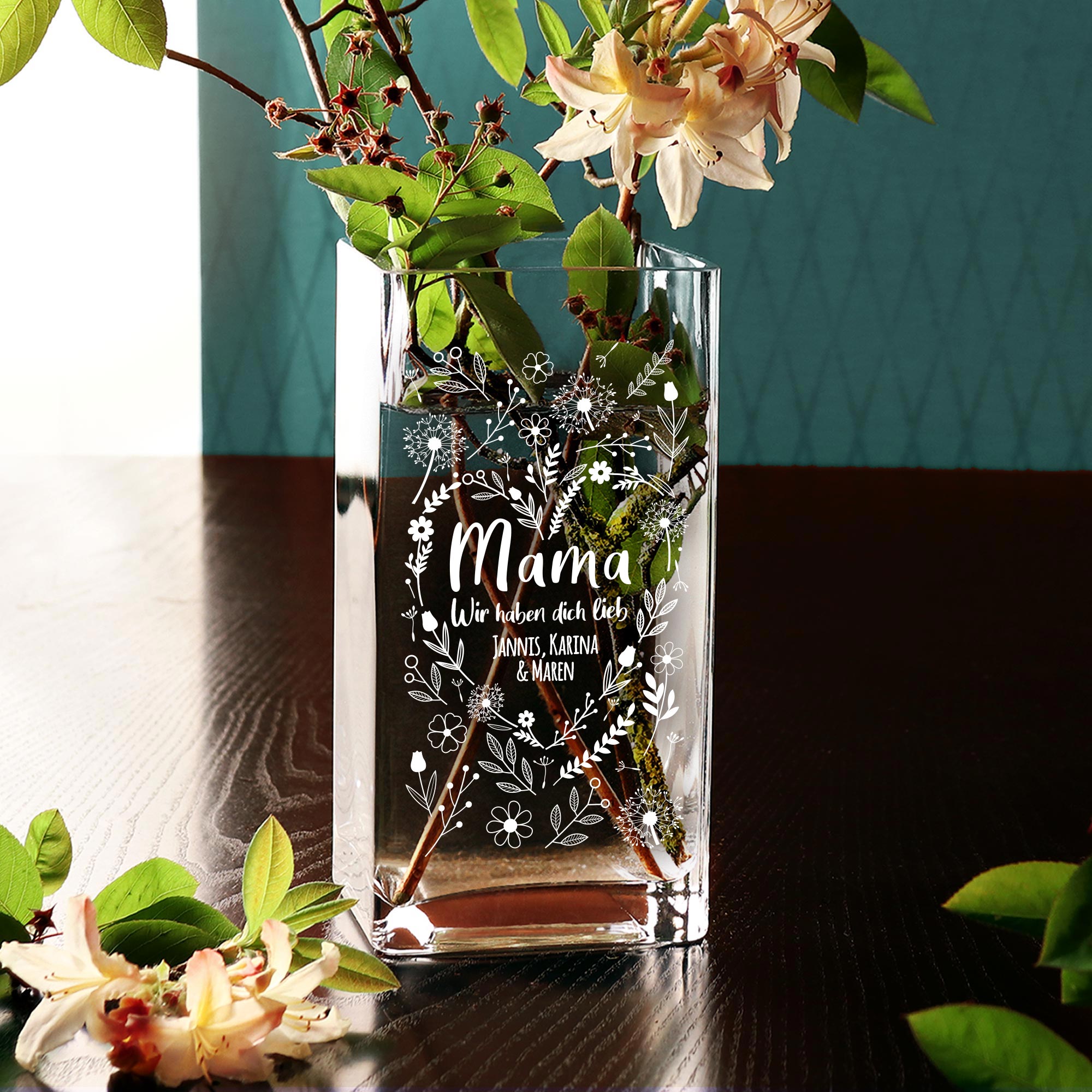 Vase mit Gravur - Blumenherz für Mama 4151 - 2