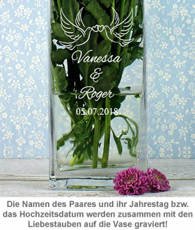 Vase Liebestauben - personalisiert