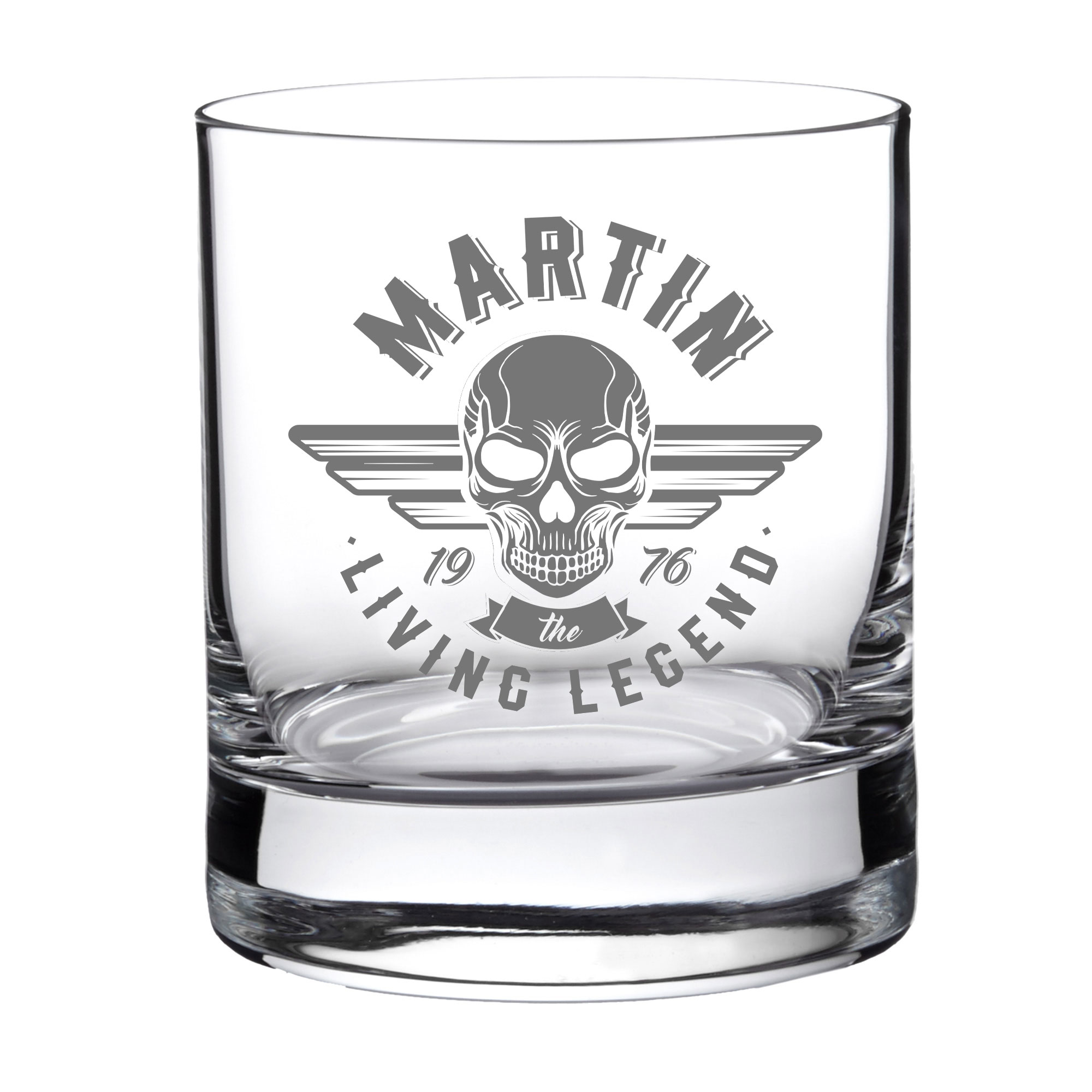 Personalisiertes Whiskyglas - Living Legend Totenkopf