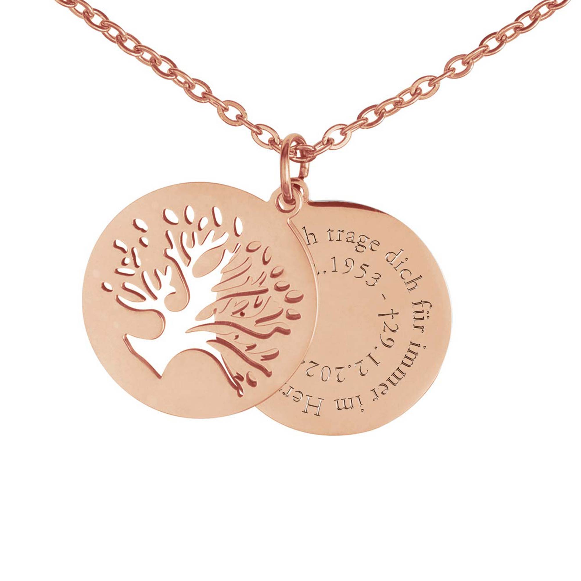 Personalisierte Kette Roségold mit 2 Anhängern - Lebensbaum