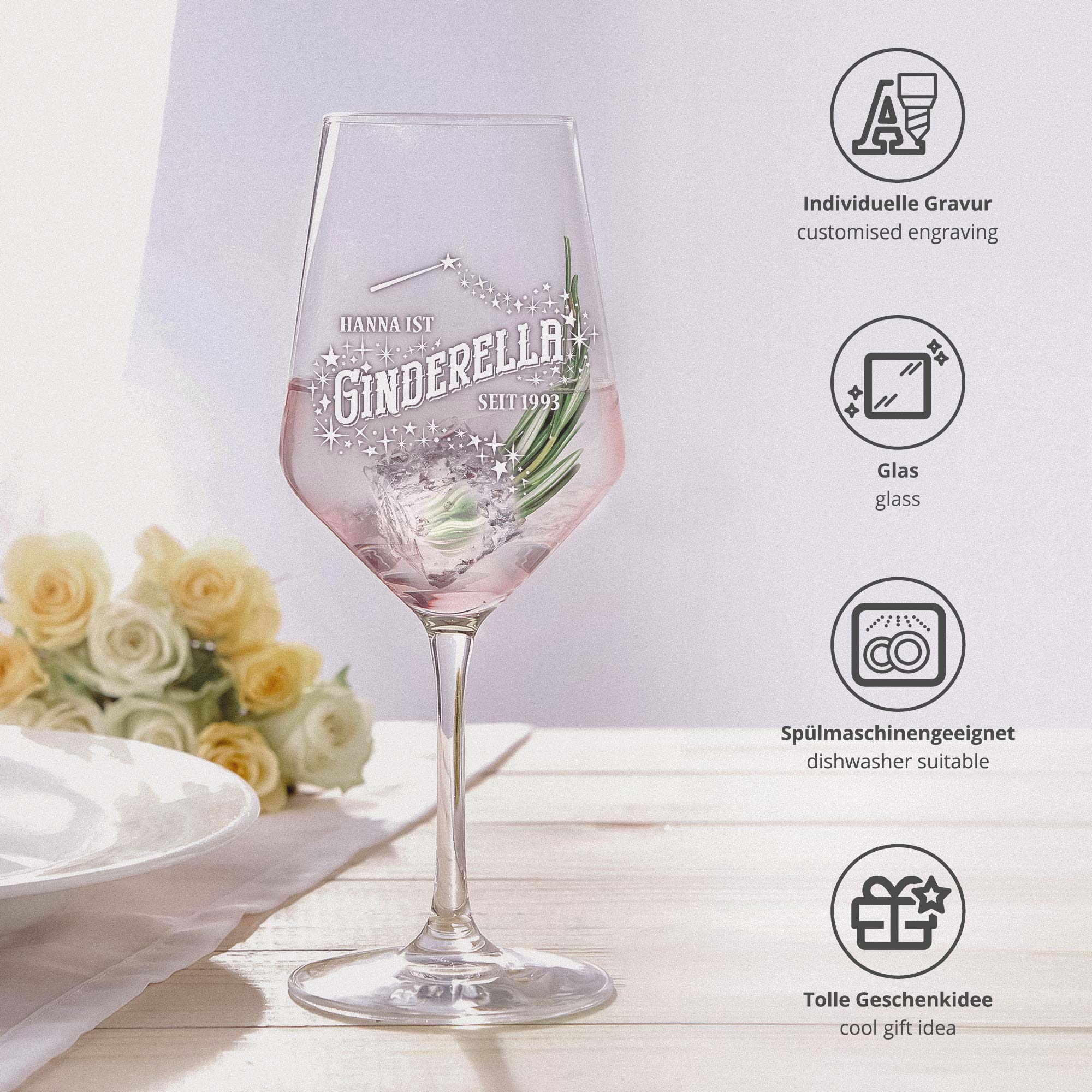 Weinglas mit Gravur - Ginderella
