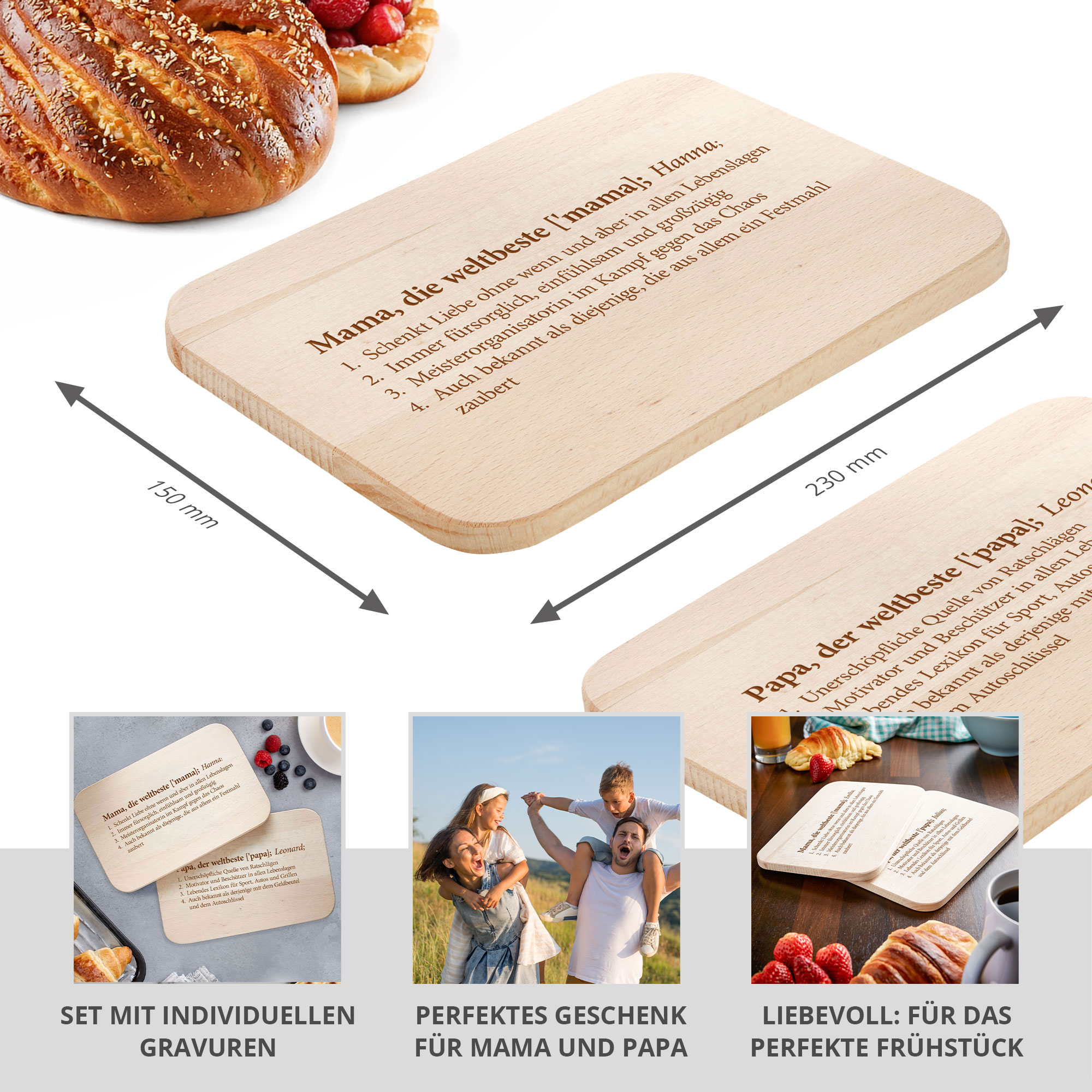 Frühstücksbrettchen Set mit Gravur - Definition Eltern - Personalisiert Frühstücksbrettchen Set mit Gravur - Definition Eltern - Personalisiert