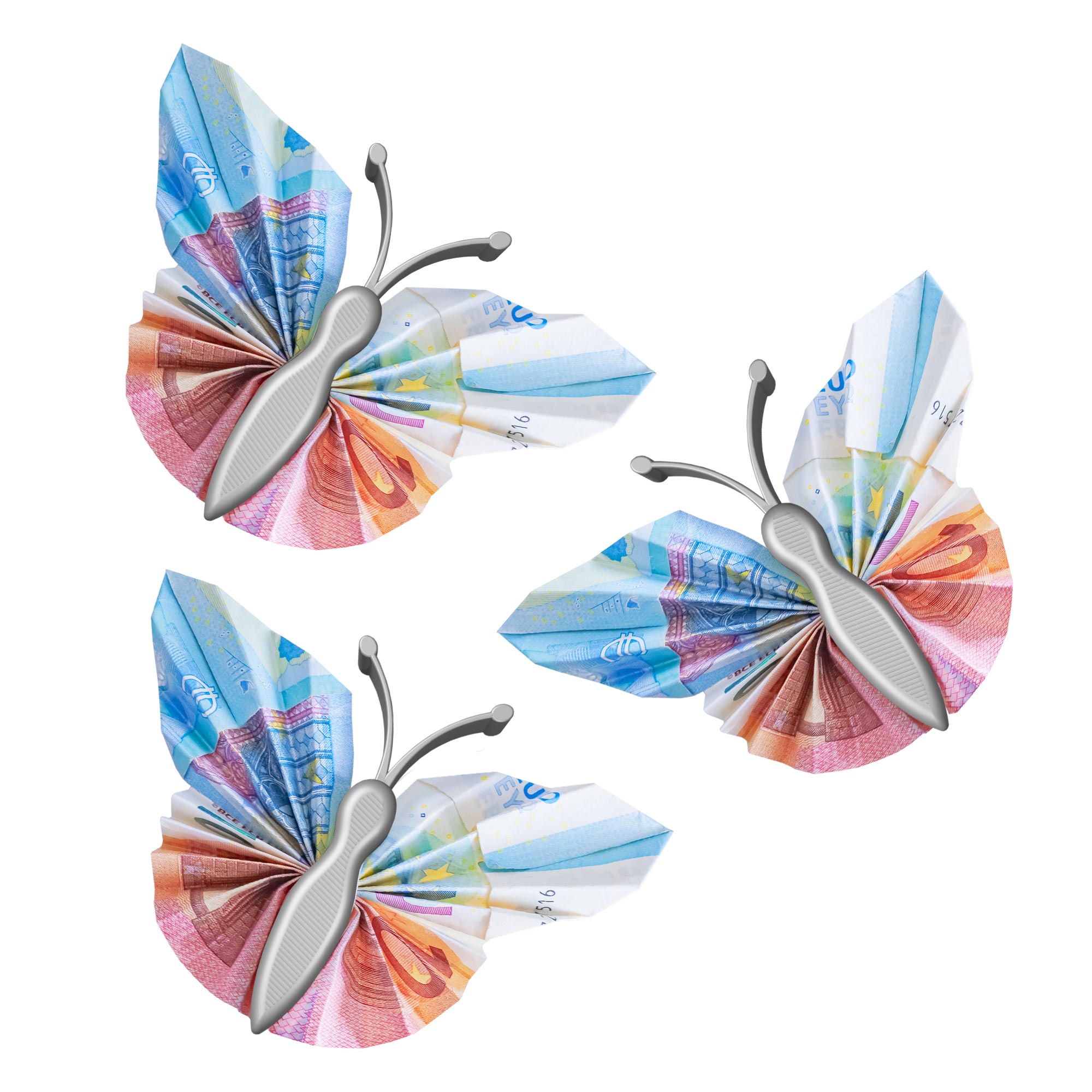 Geldgeschenk Schmetterling Silber - 3er Set Geschenkverpackung für Geld