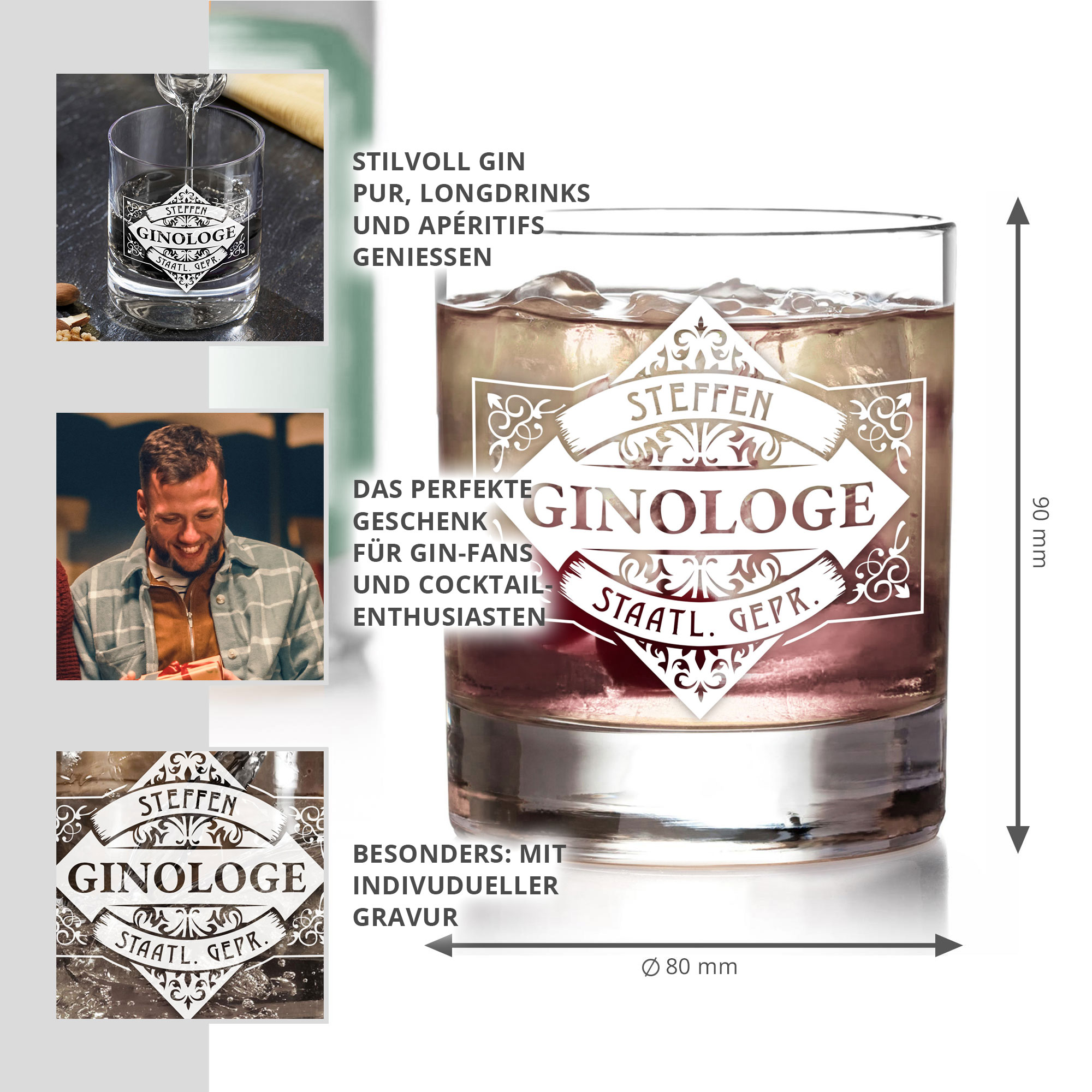 Gin Glas Tumbler mit Gravur - Ginologe Gin Glas Tumbler mit Gravur - Ginologe