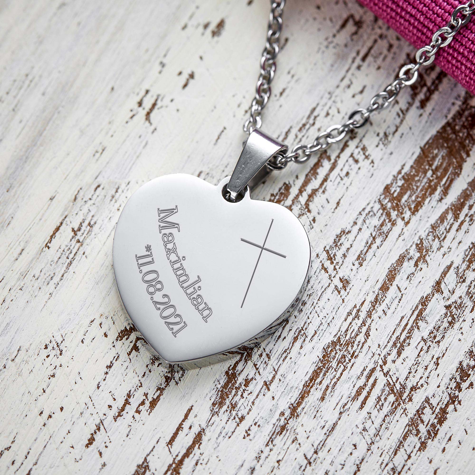 Herzanhänger Silber graviert mit Kette - Konfirmation