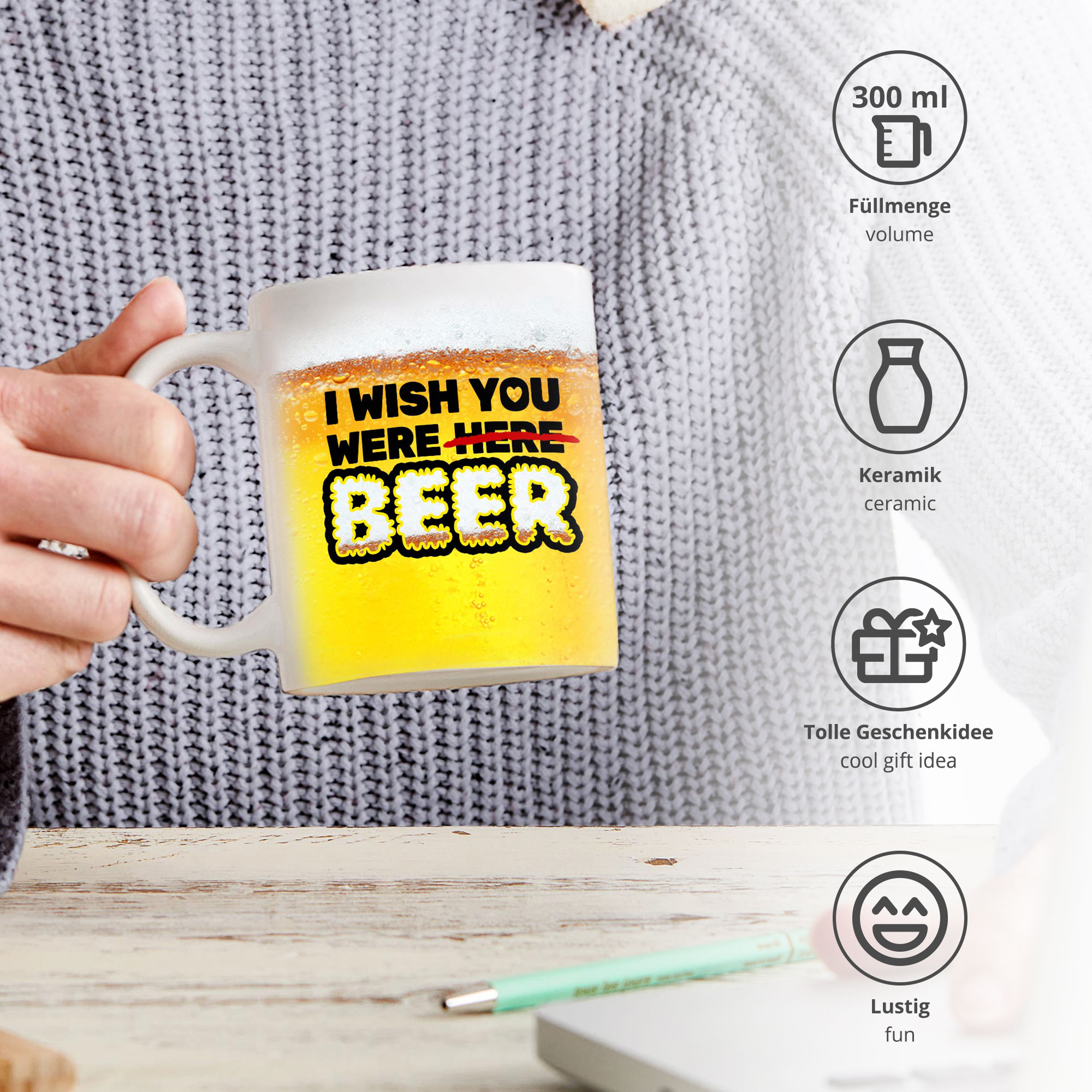 Tasse - Weiß - I wish you were beer - Standard