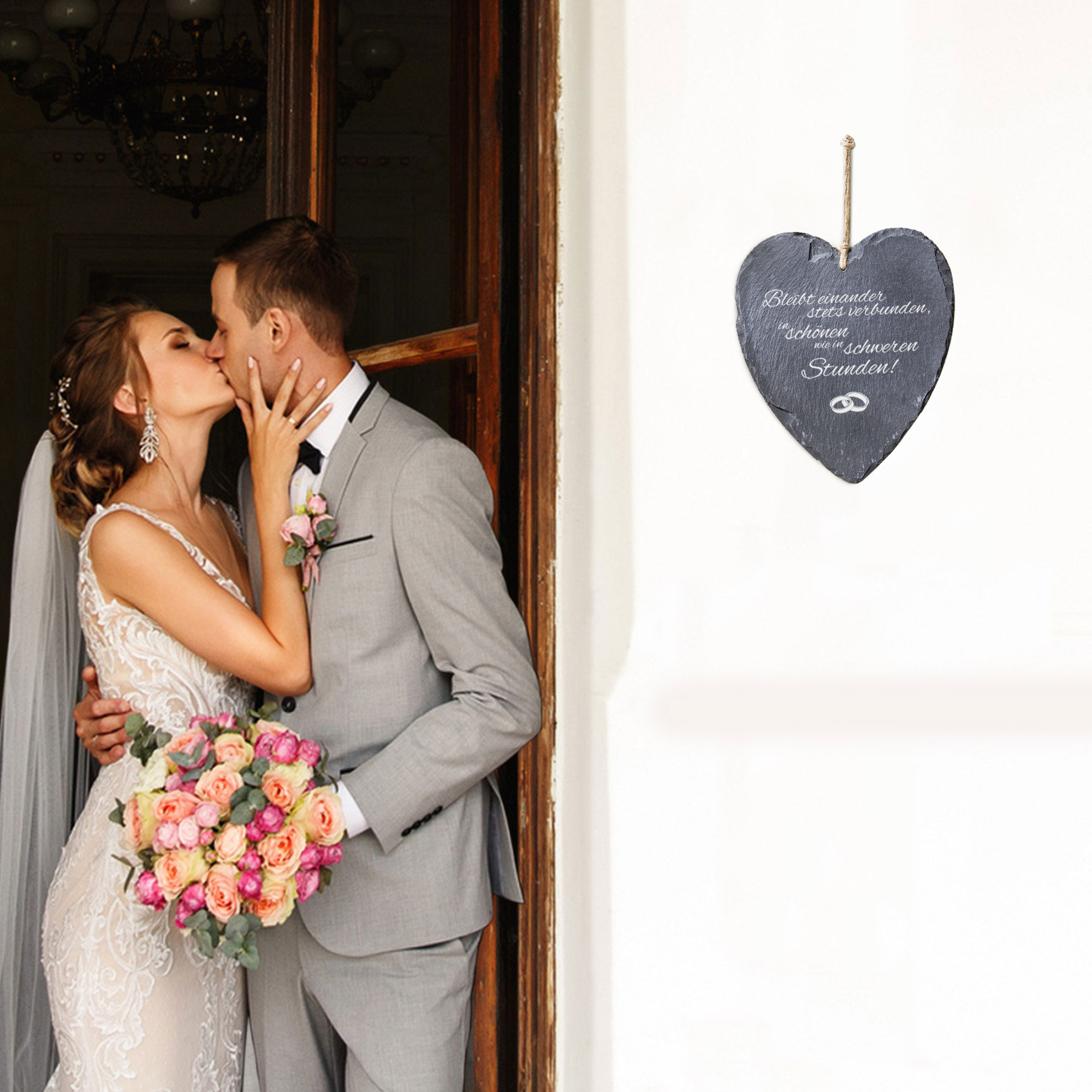 Schieferherz zur Hochzeit - personalisiert