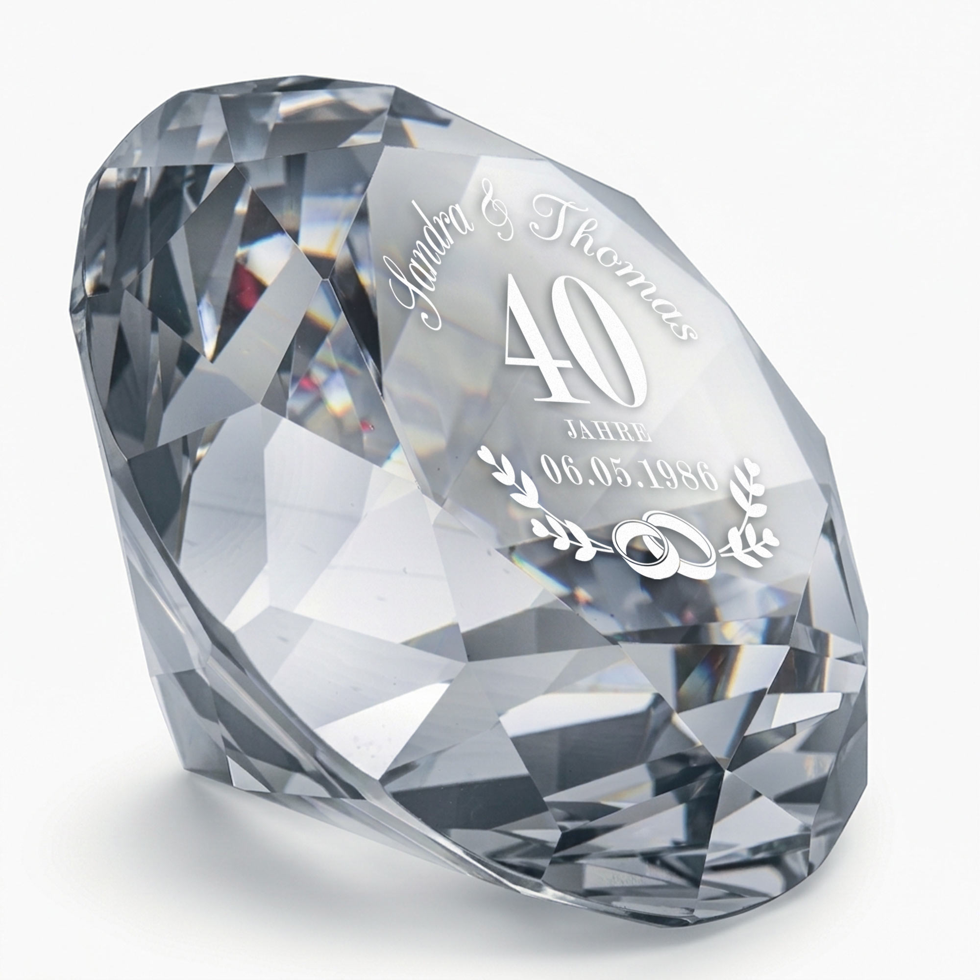 Diamant Kristall mit Gravur und Samtsäckchen - Rubinhochzeit