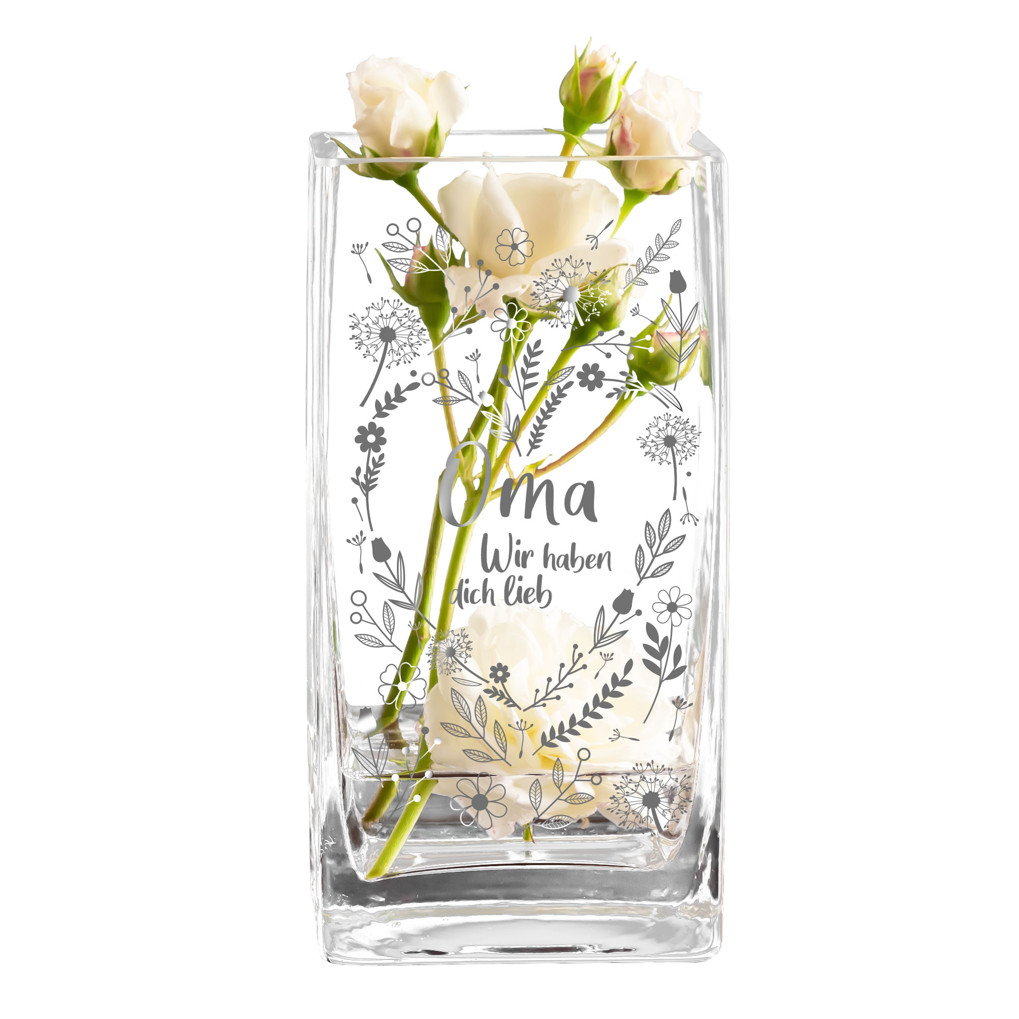 Eckige Vase - Blumenherz für Oma