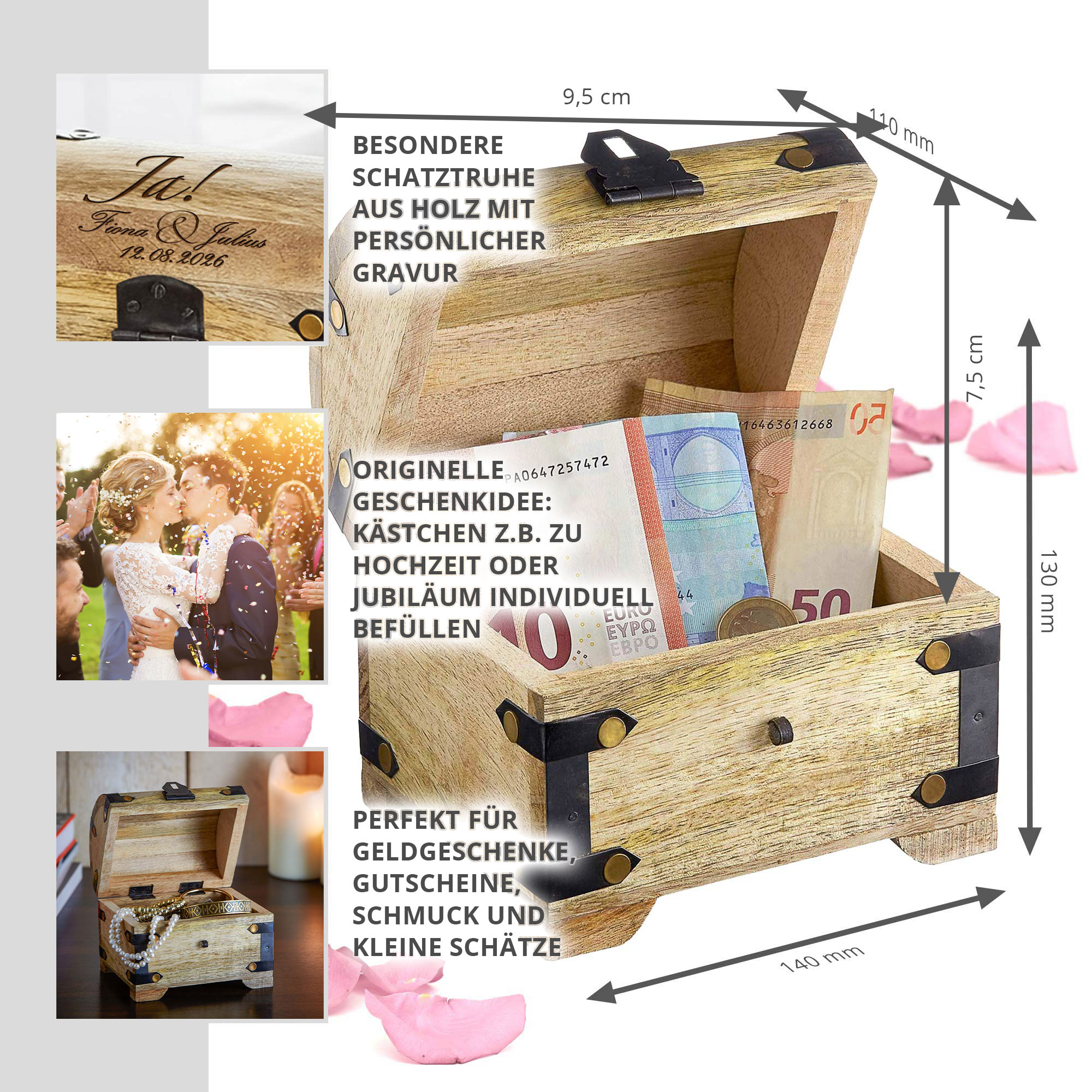 Geld Schatztruhe zur Hochzeit - Jawort Gravur
