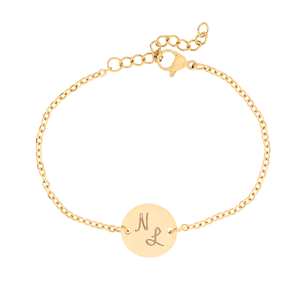 Armband Gold mit runder Plakette - Initialen 3709 - 1