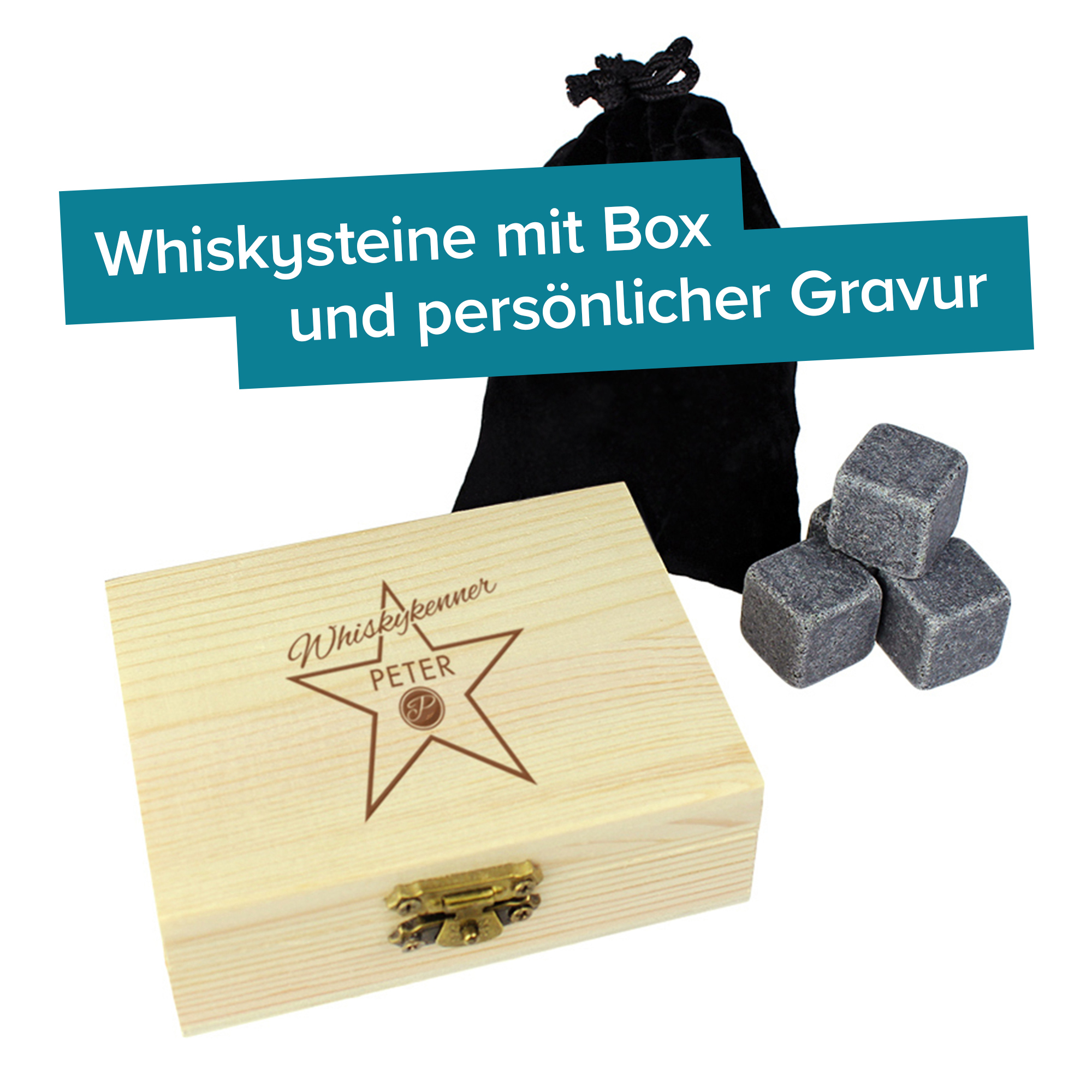 Whisky Steine in Holzkiste mit Gravur - Star of Fame 4163 - 1