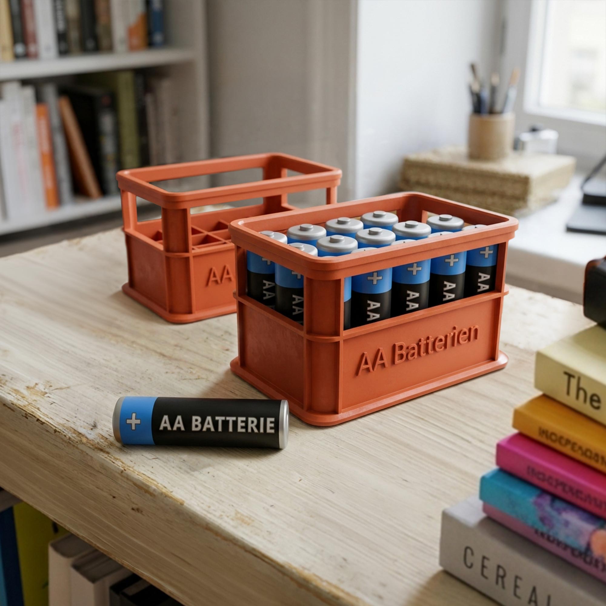 Stapelbare Aufbewahrungsbox für Batterien AA - 2er Set Bierkasten Rot