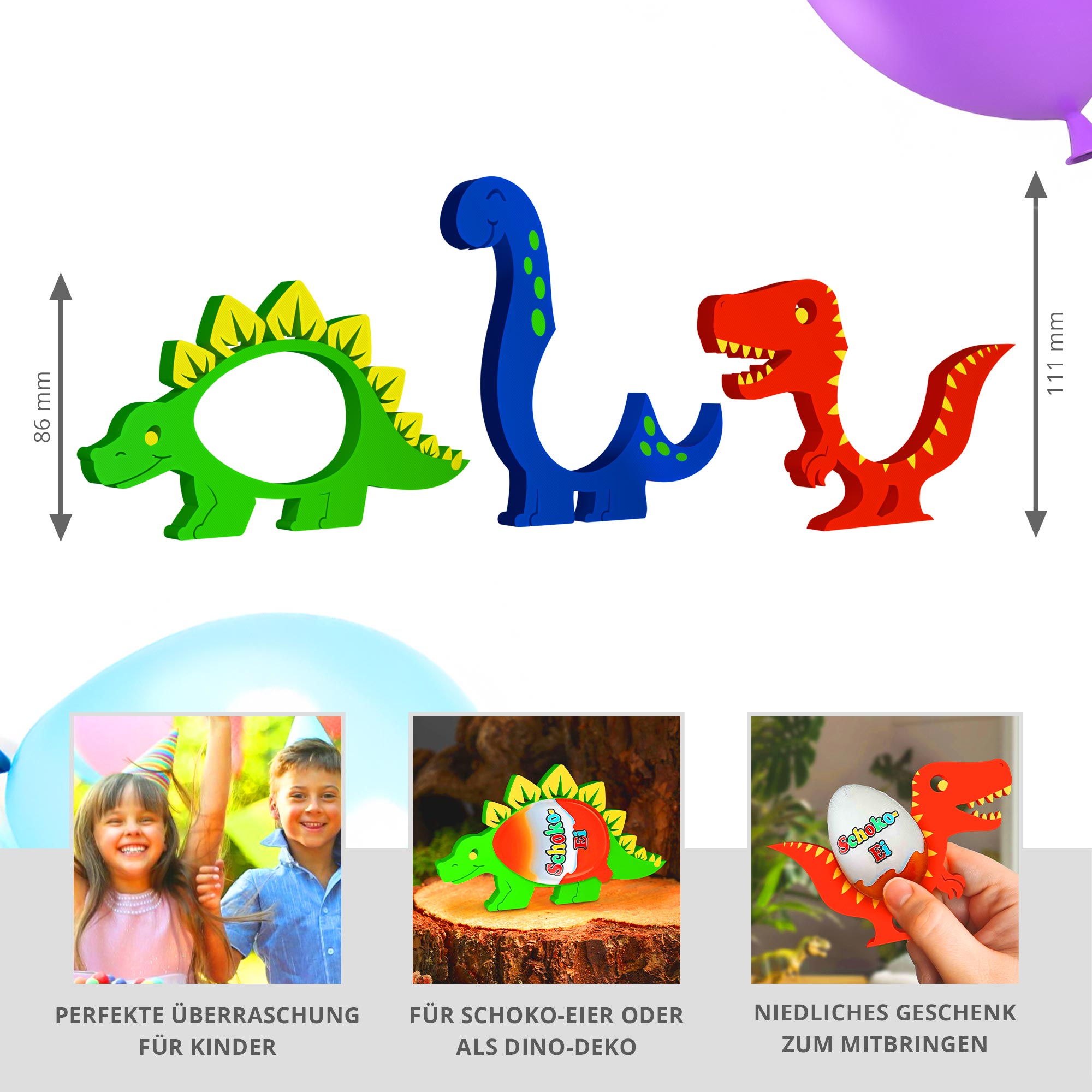 Dinosaurier Ü-Ei Halter Bunt - 3er Set