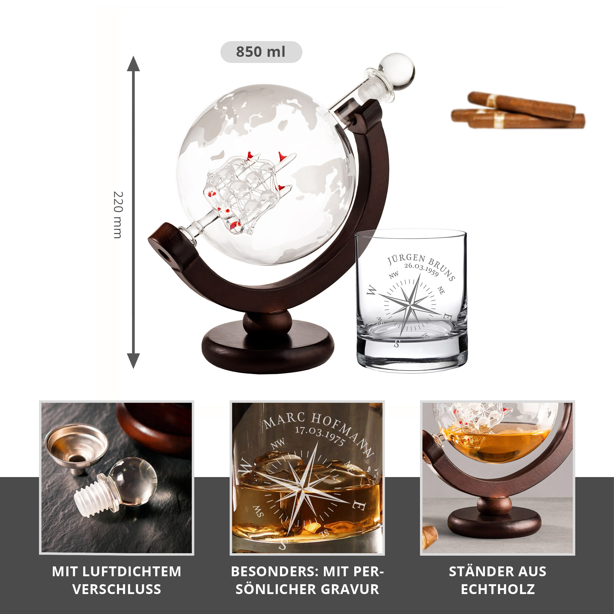 Whisky Set mit Globus Karaffe und Glas - Kompass 3196 - 1