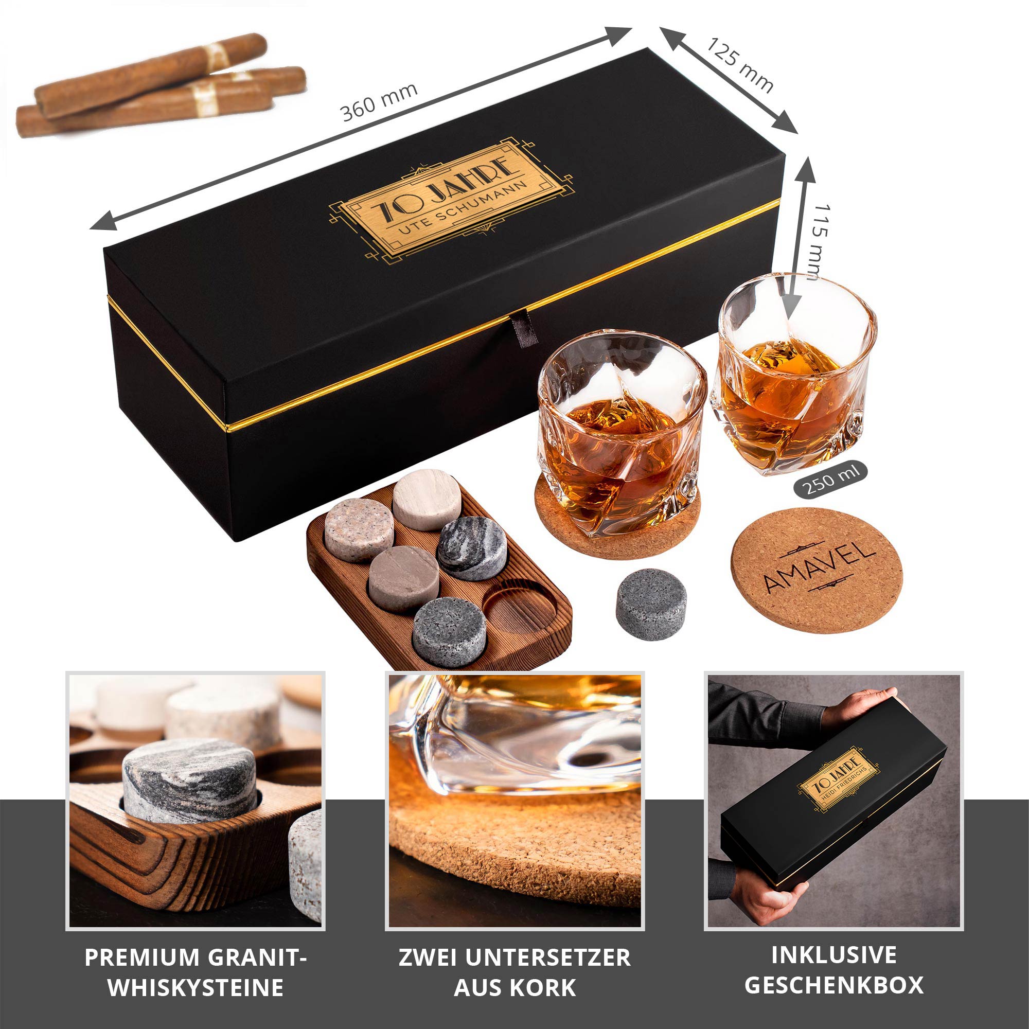 Whisky Geschenkset Deluxe personalisiert zum 70. Geburtstag