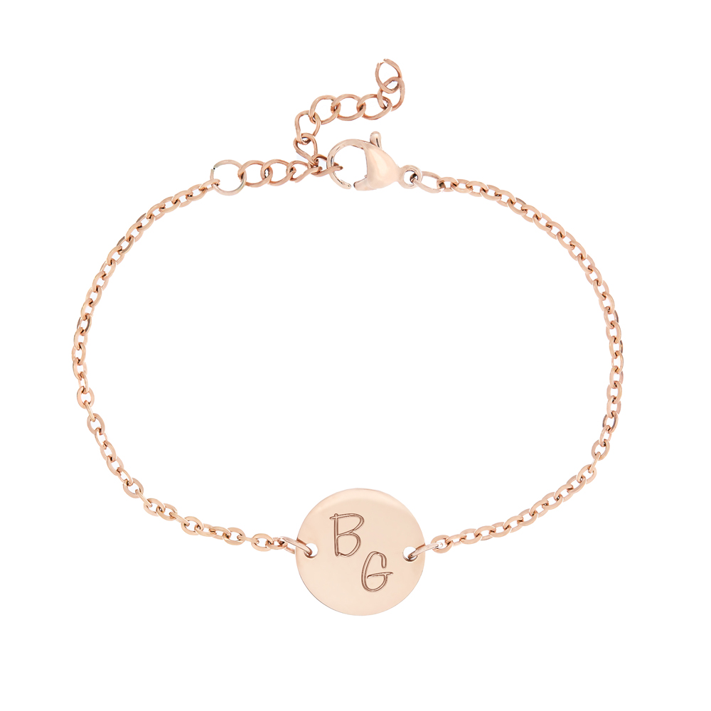 Armband Rosegold mit runder Plakette - Initialen