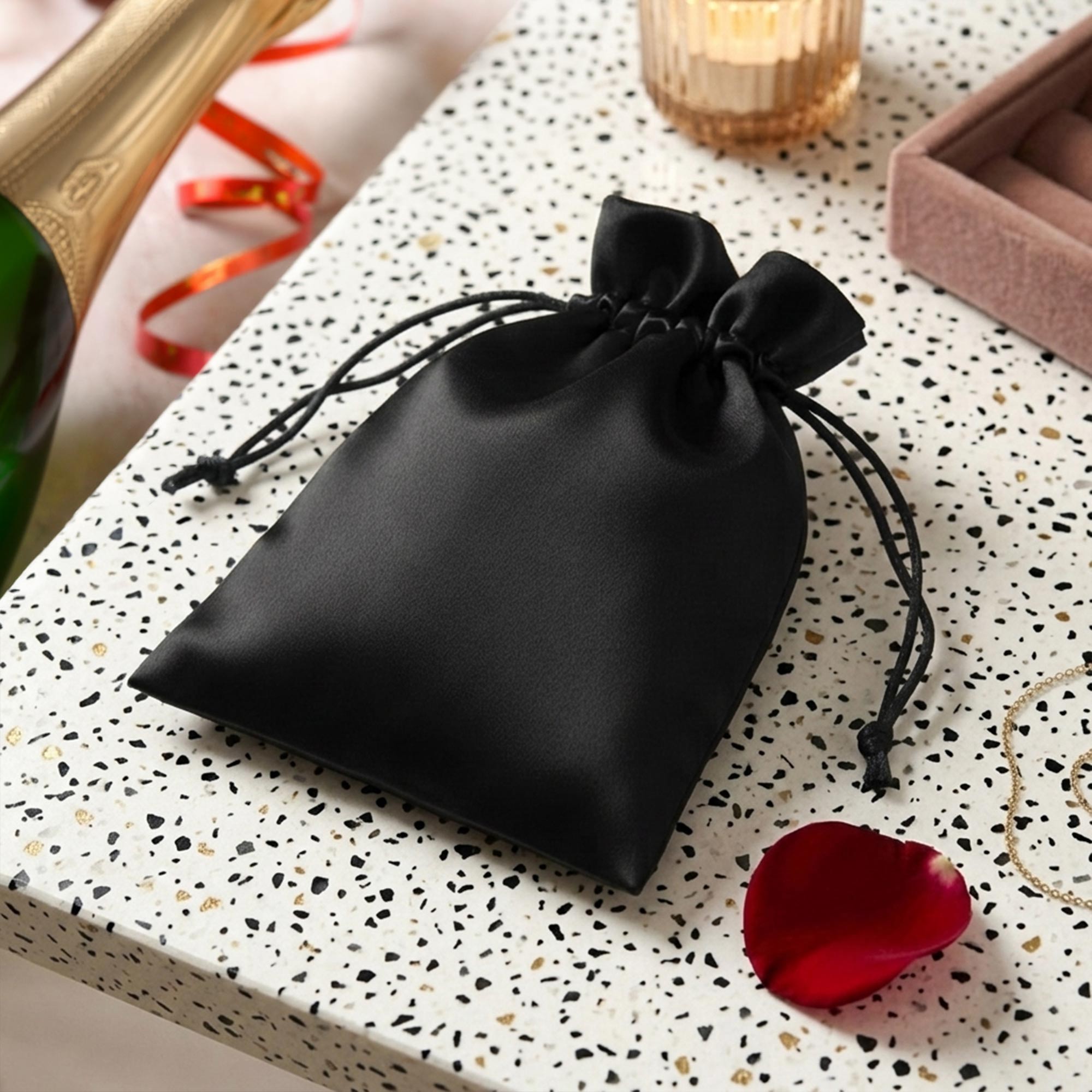 Satinbeutel Geschenkverpackung - Schmuck Aufbewahrungsbeutel Schwarz